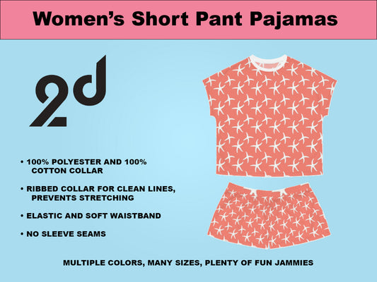 Salmon Short Sleeve, Short Pant Pajama Set, Coral Art