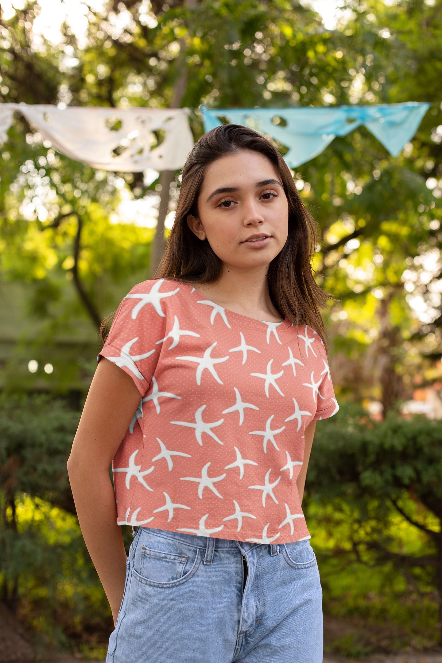 Women's Salmon Crop Top Tee