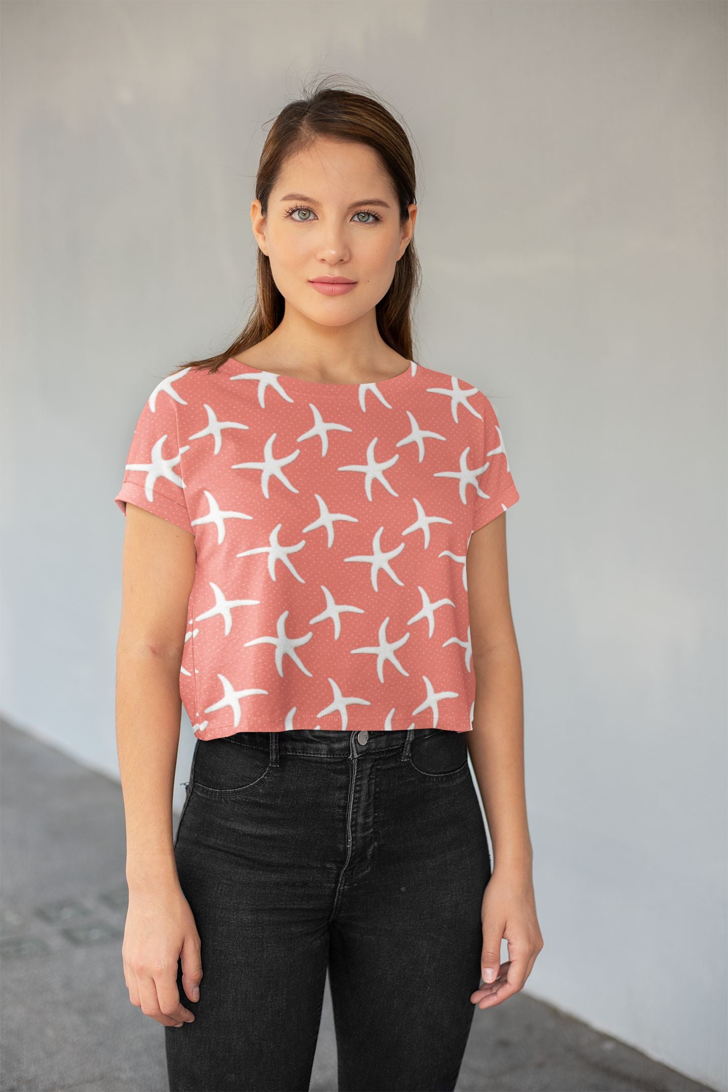 Women's Salmon Crop Top Tee