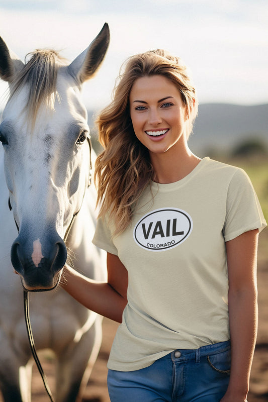 Vail T-Shirt Oval Logo Gift Tee Natural