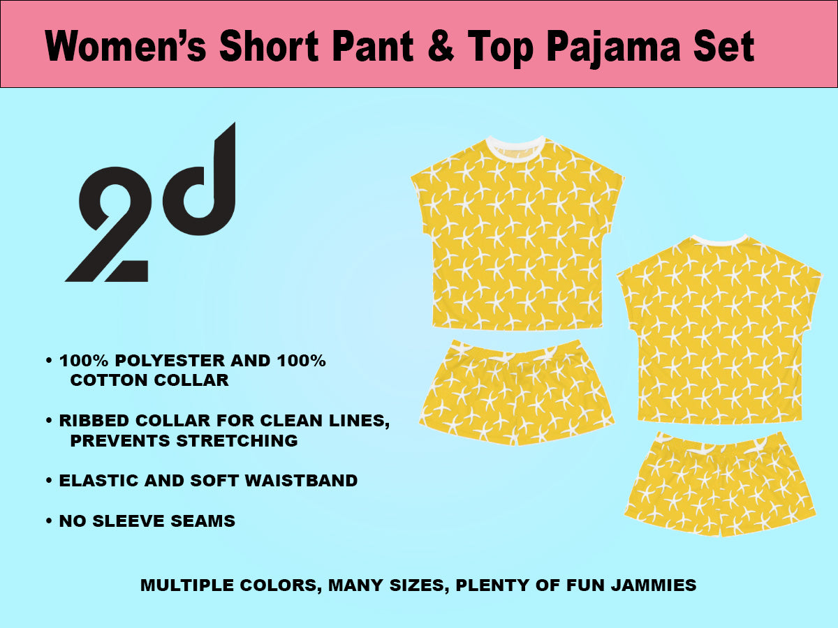 Yellow  Short Sleeve, Short Pant Pajama Set, Coral Art