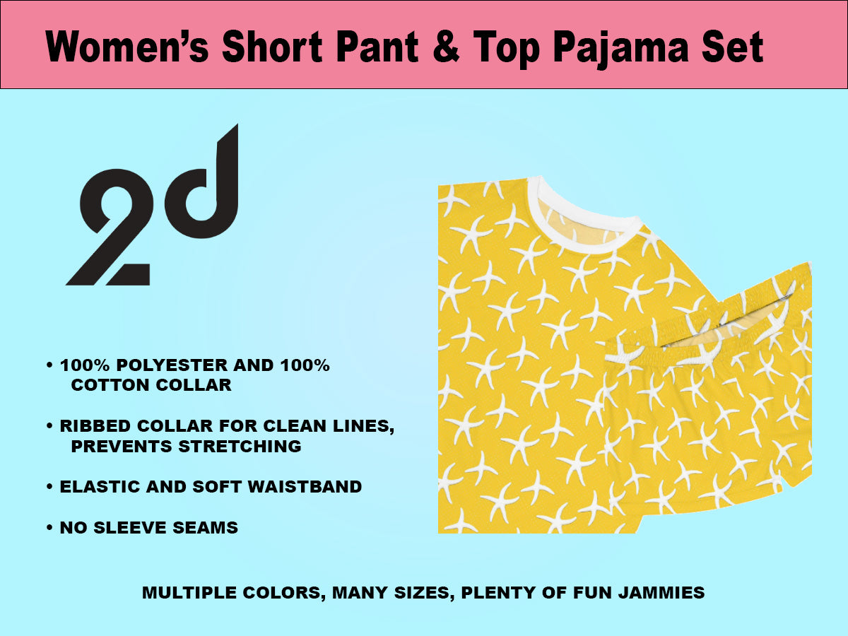 Yellow  Short Sleeve, Short Pant Pajama Set, Coral Art