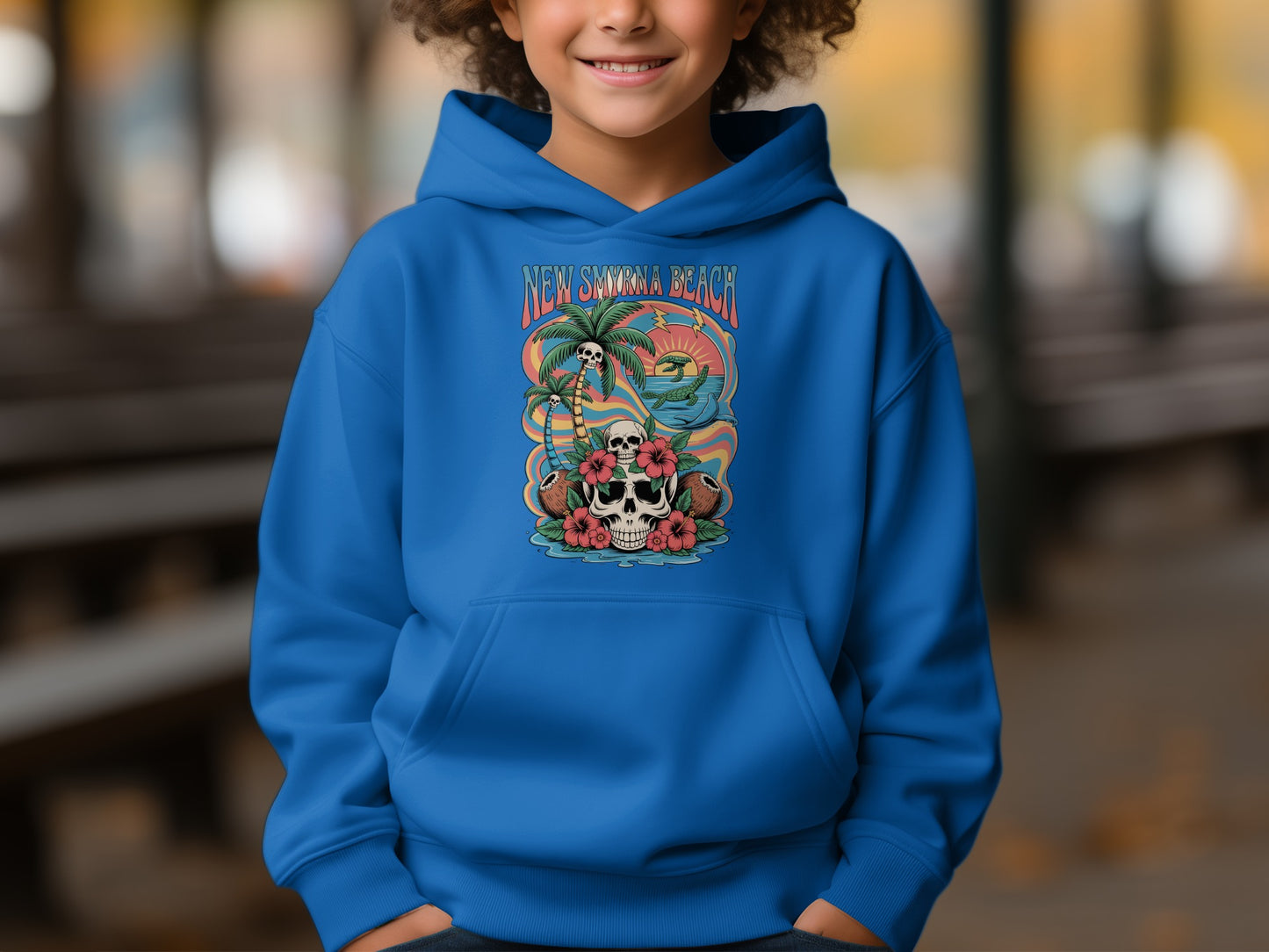 New Smyrna Beach Skull and Flowers Hoodie product type