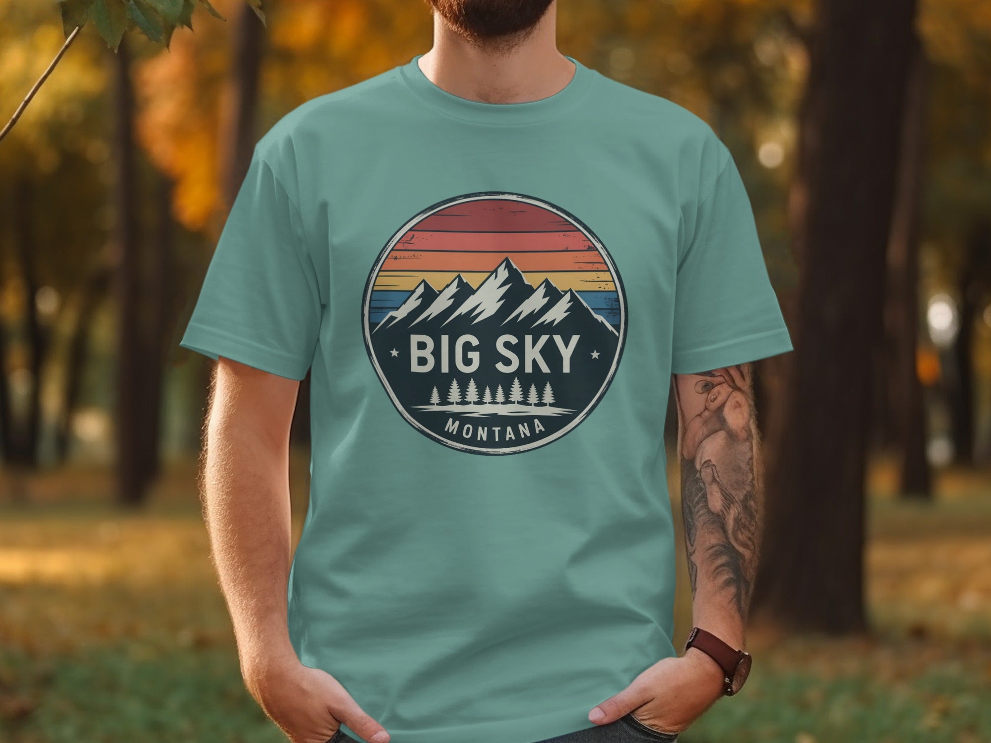 Big Sky Montana Graphic Tee with Mountain Sunset