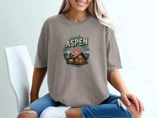Aspen Cabin Graphic Design Casual T-Shirt product
