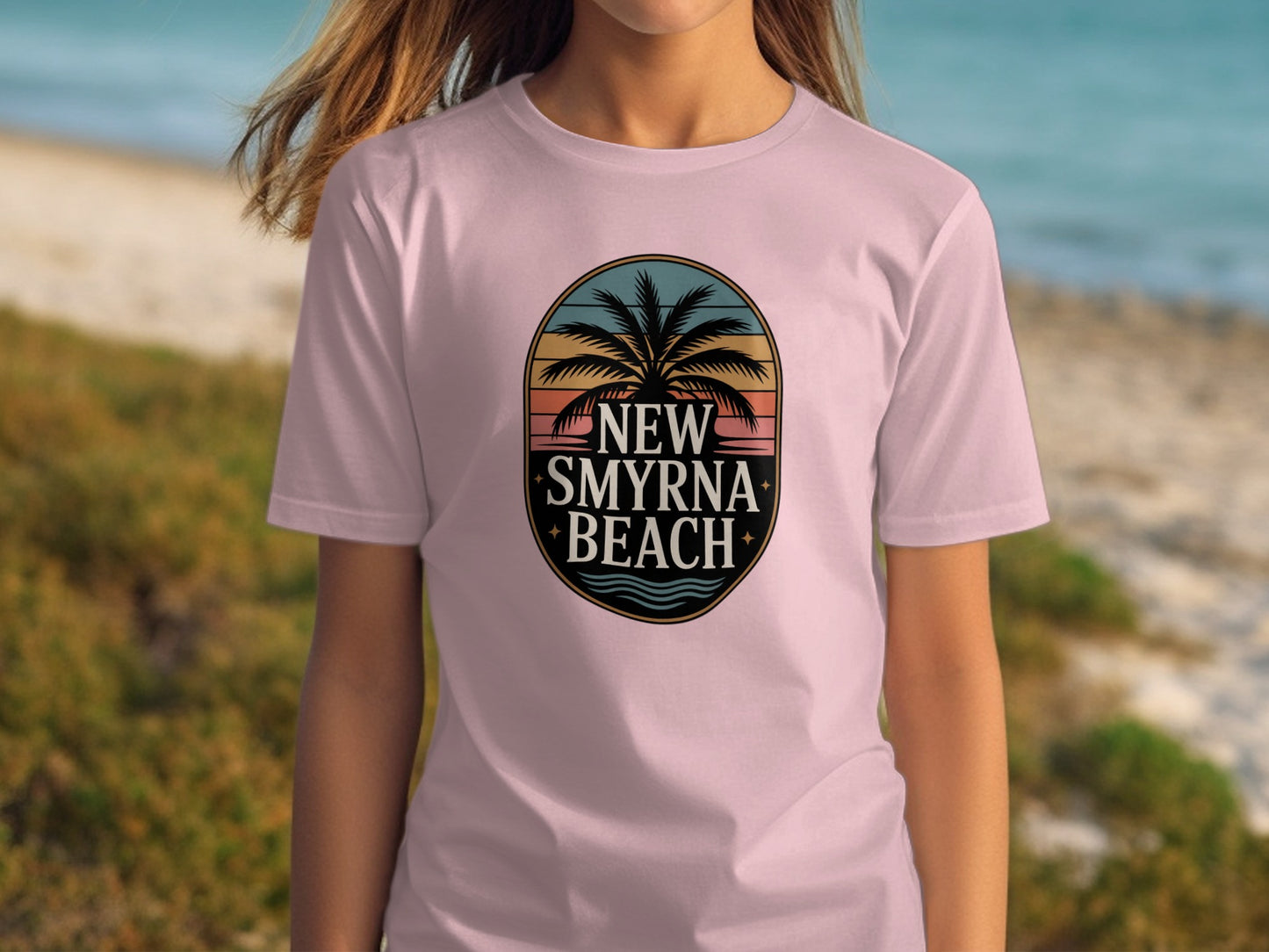 New Smyrna Beach Sunset Palm Tree Graphic Tee product