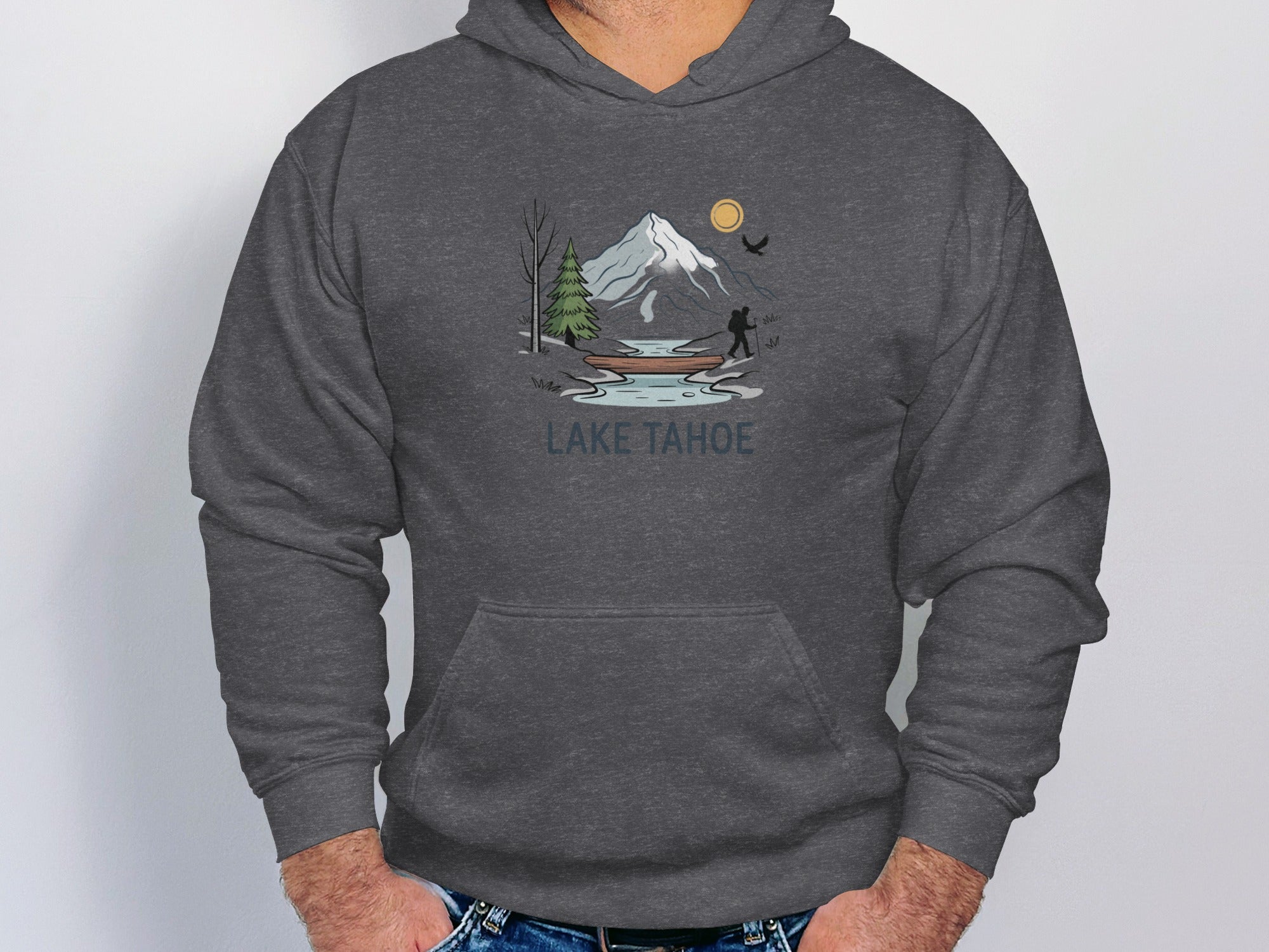 Lake Tahoe Mountain Hoodie Design with Forest Scene