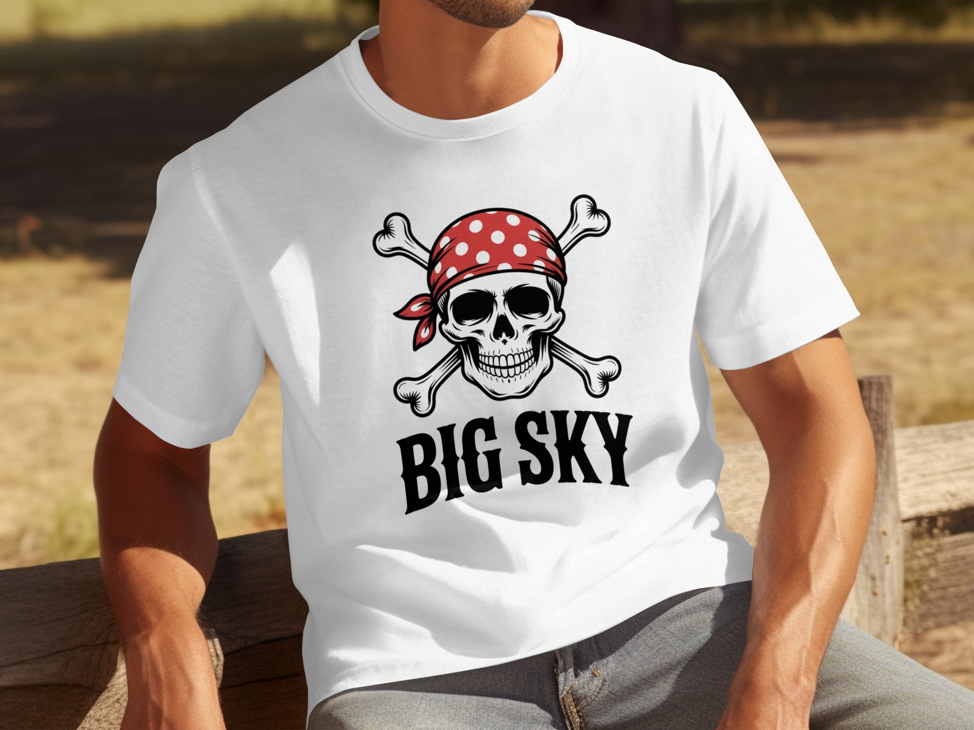 Big Sky Pirate Skull Graphic White T-Shirt product