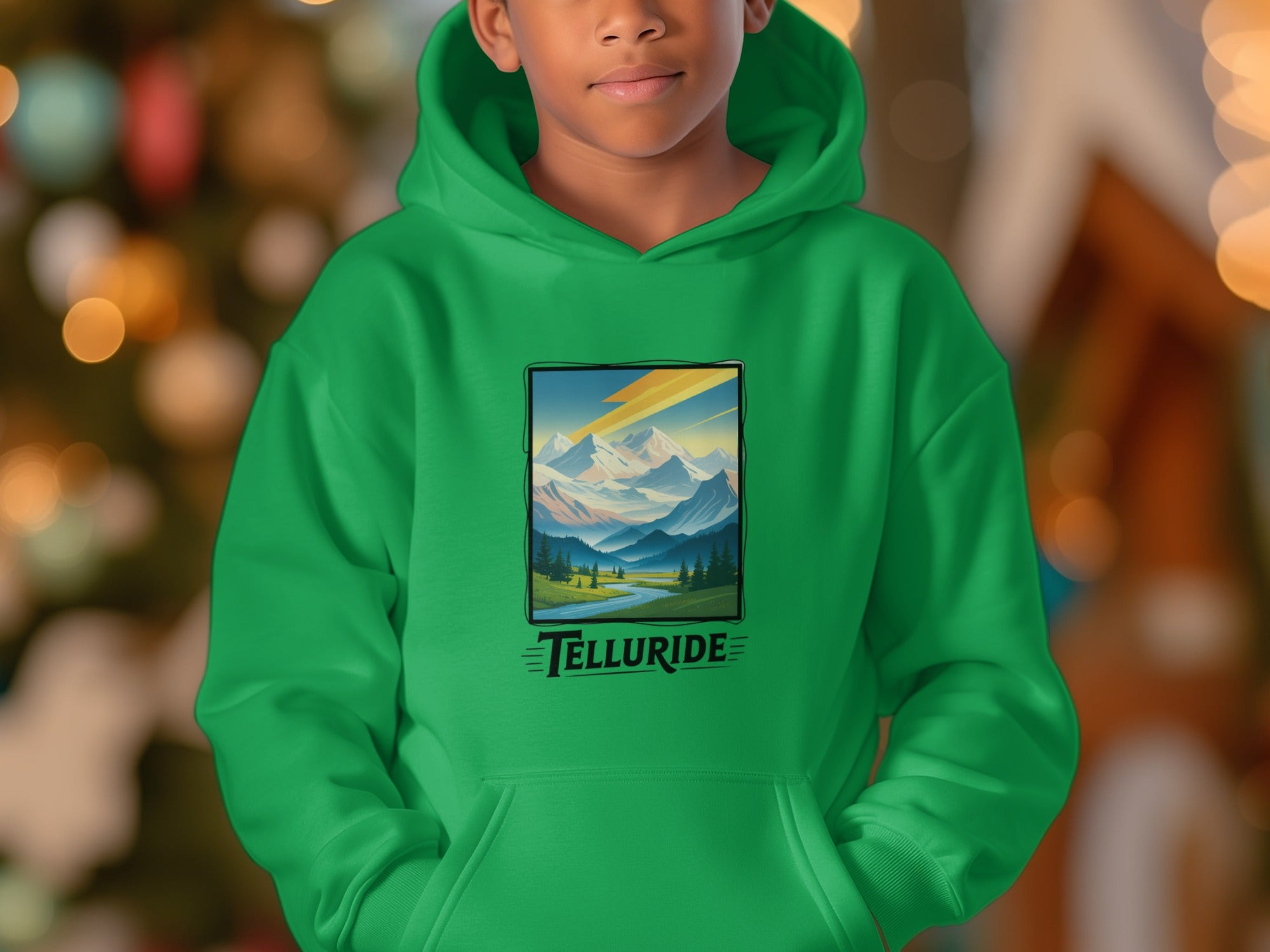 Telluride Scenic Mountain Green Youth Hoodie