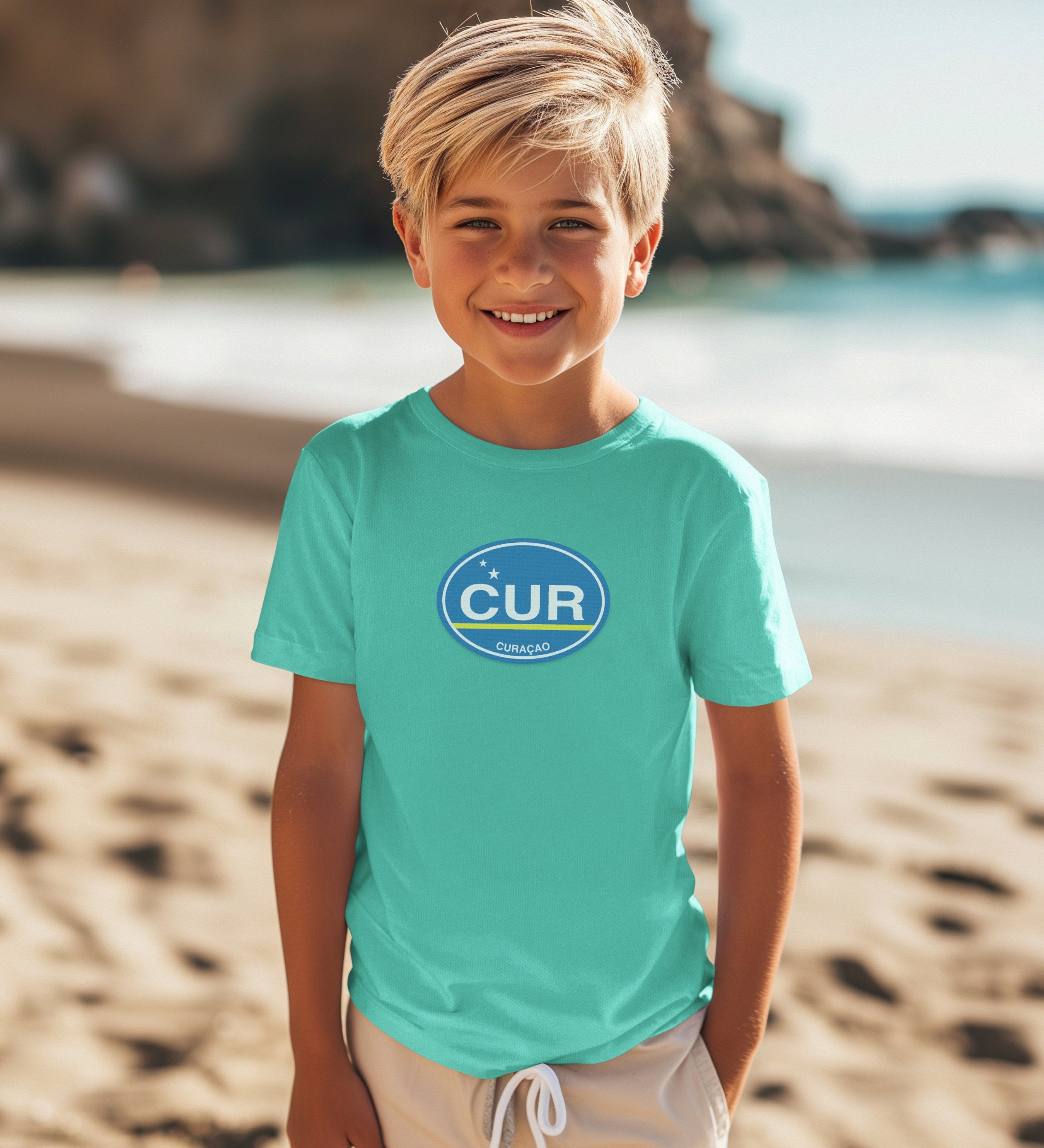 Curacao gift for posing by the colorful Handelskade youth clothing and travel souvenirs