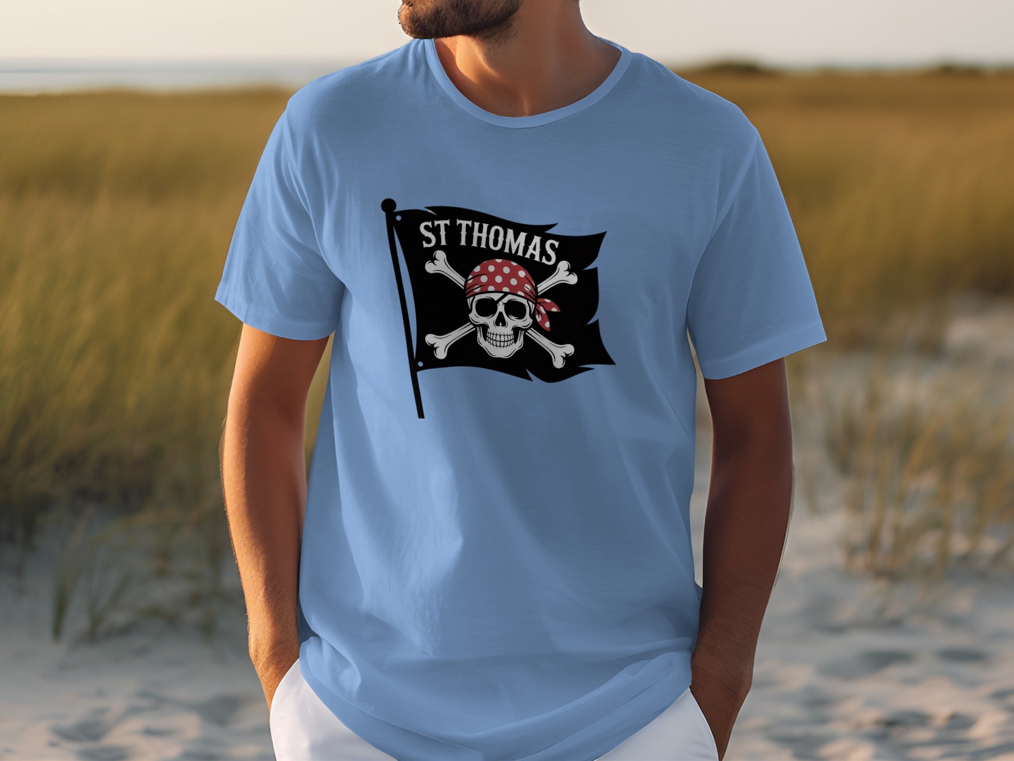 St Thomas Pirate Skull and Crossbones Tee Shirt Product