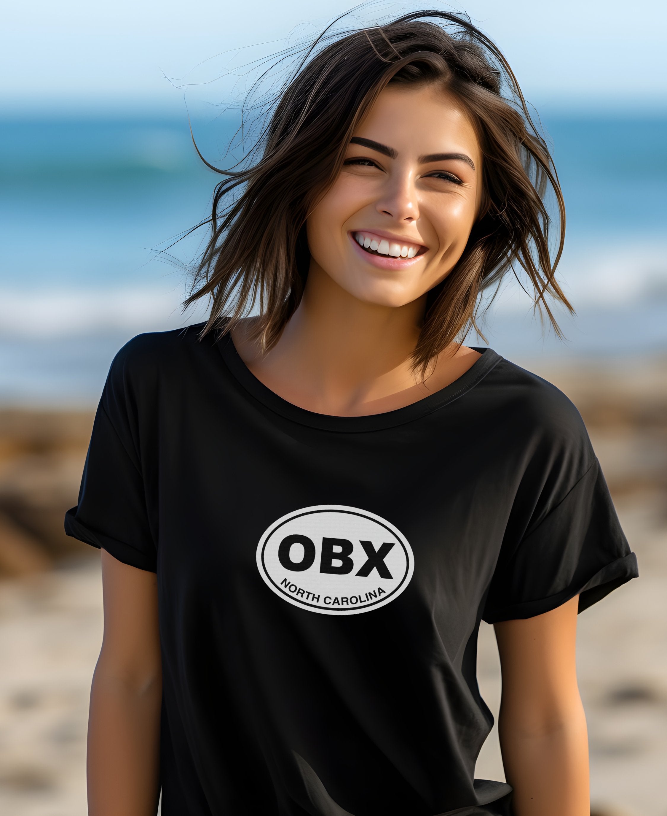 Outer Banks dunes, OBX lighthouses, Seafood Fest womens t-shirt