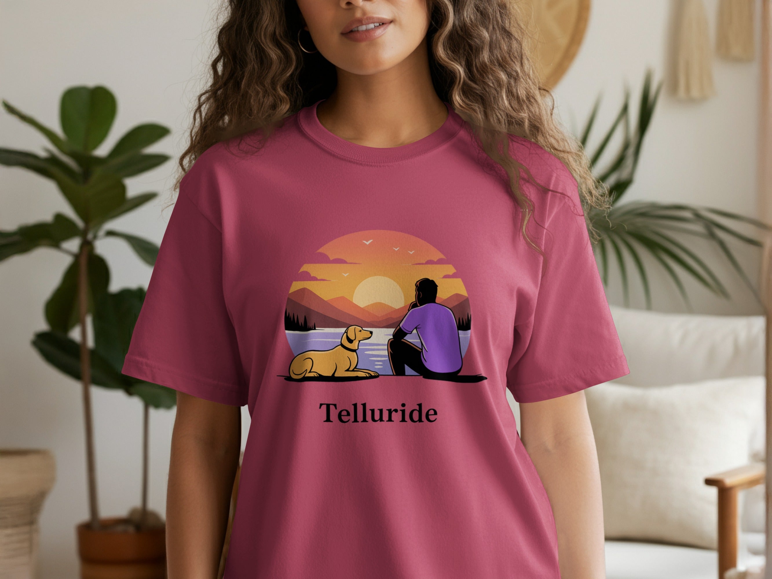 Sunset Scene with Dog and Person Telluride Shirt Product