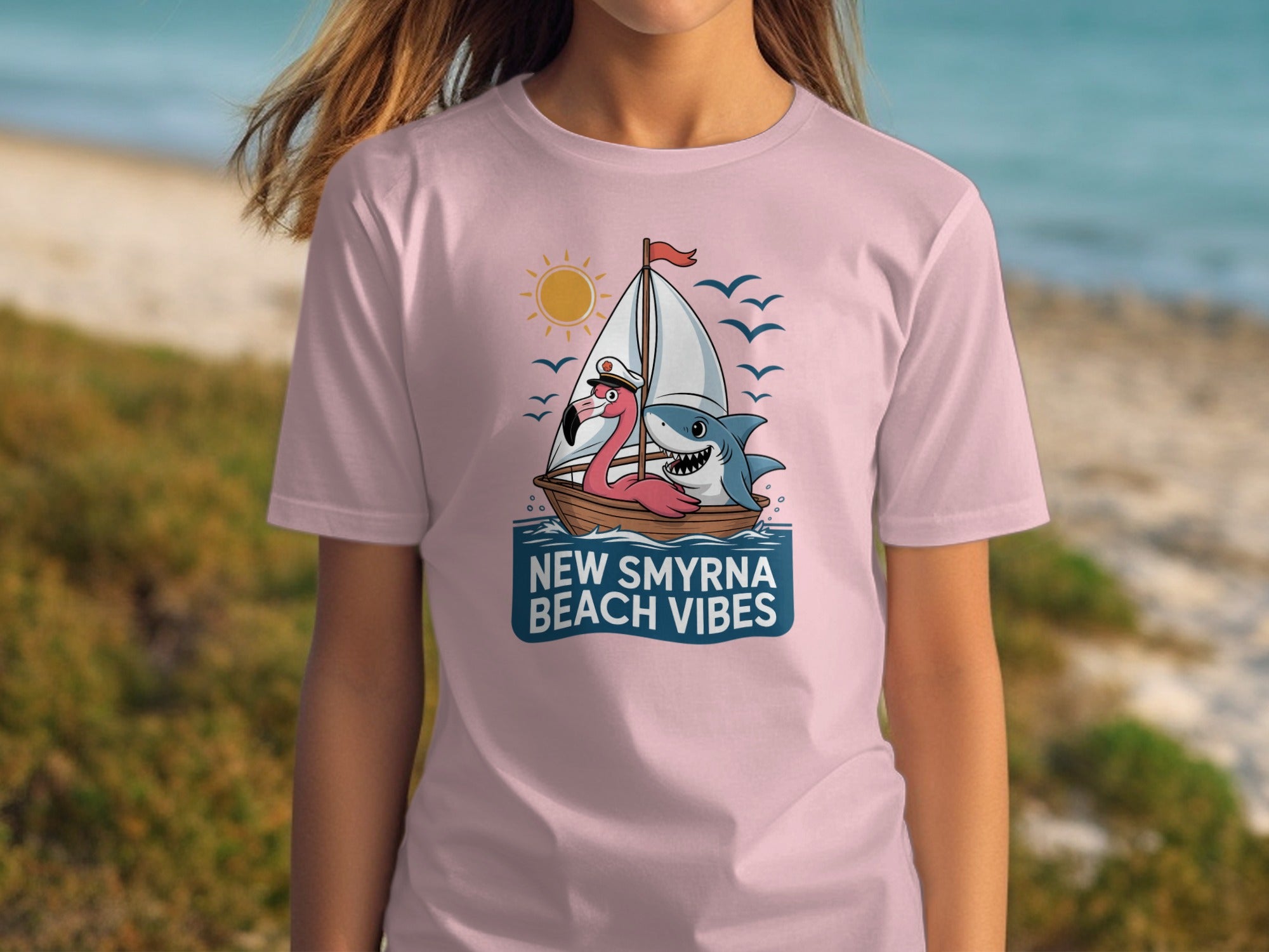 New Smyrna Beach Vibes Flamingo Shark Shirt product