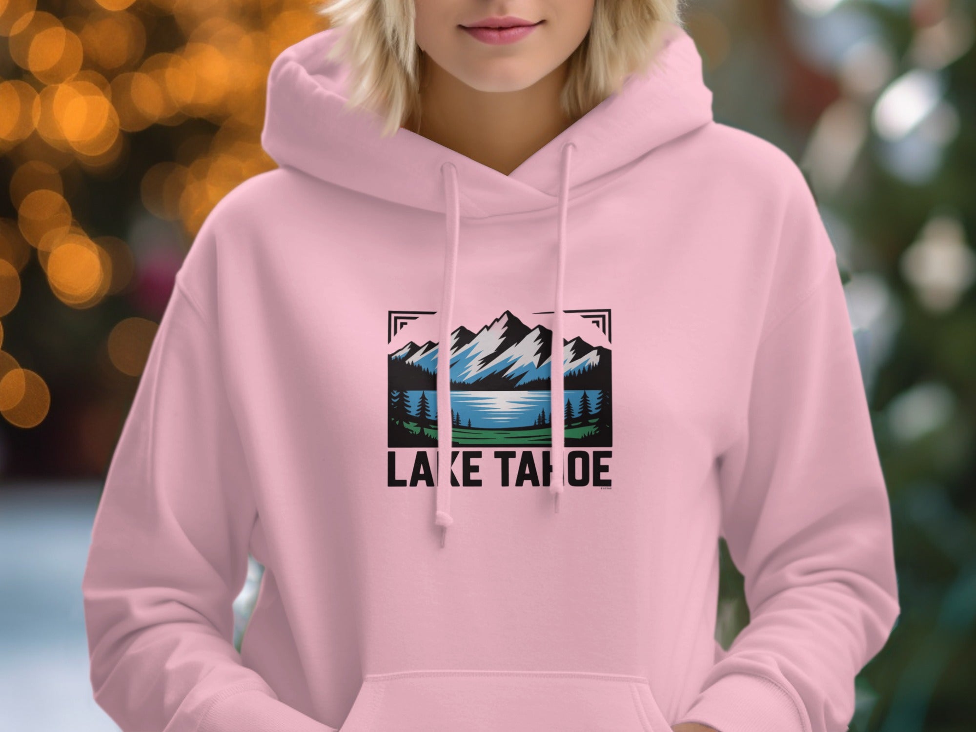 Stylish Pink Hoodie with Lake Tahoe Mountain Design