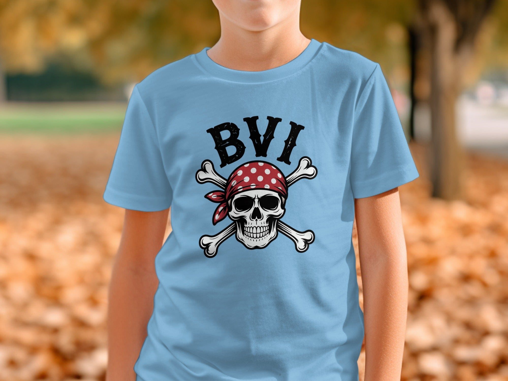 BVI Pirate Skull Design T-Shirt with Red Bandana product