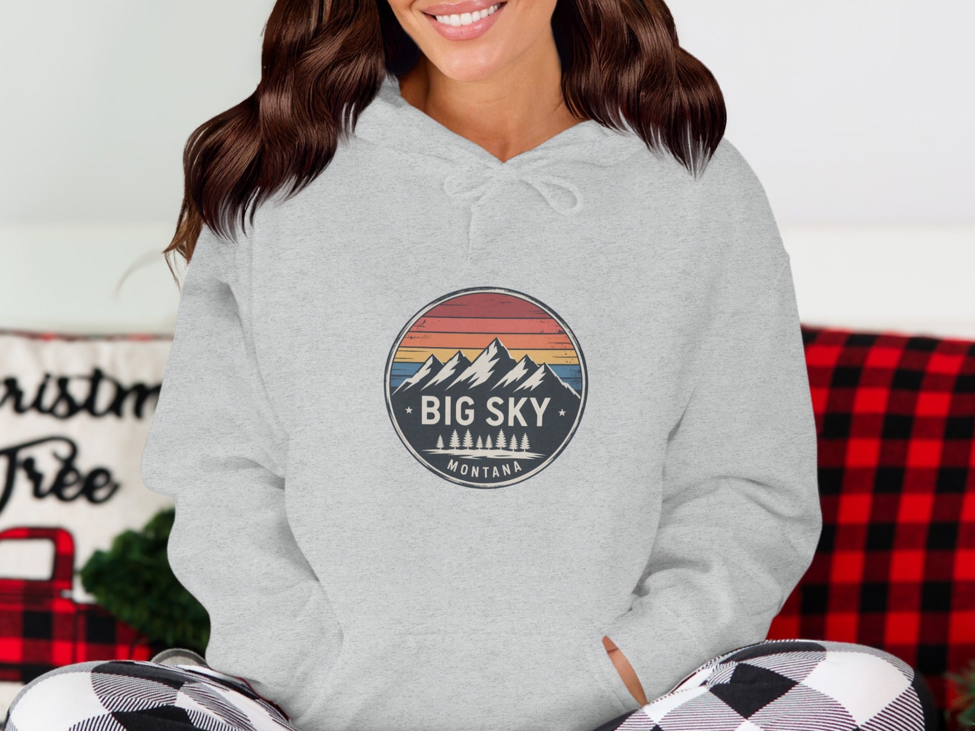Cozy Gray Hoodie with Big Sky Montana Graphic Design