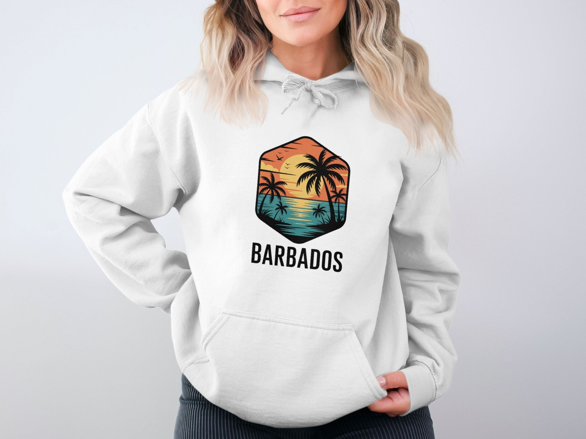 Barbados Palm Tree Sunset Design Hoodie product