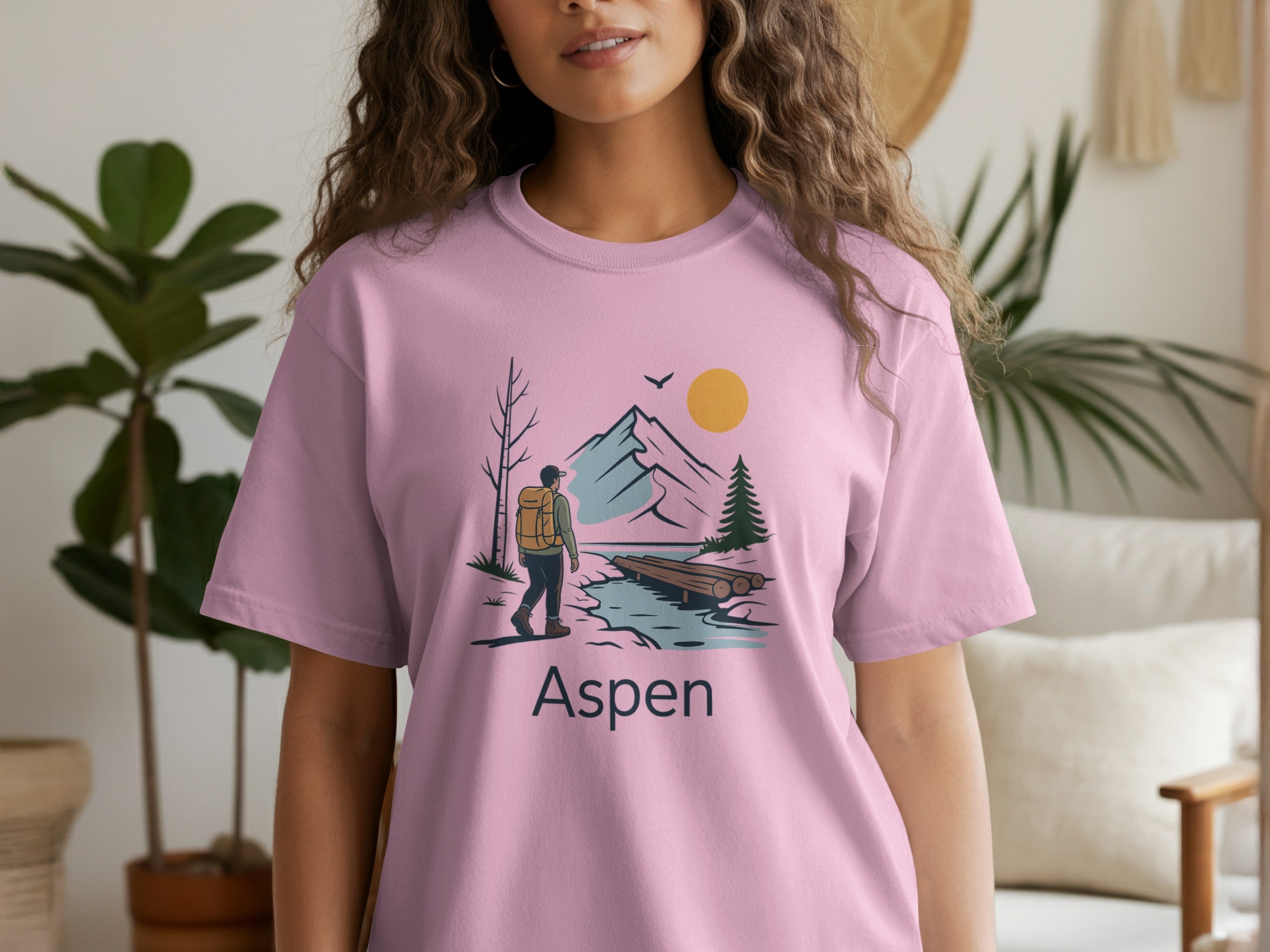 Aspen Mountain Hiker Scene Pink T-Shirt product