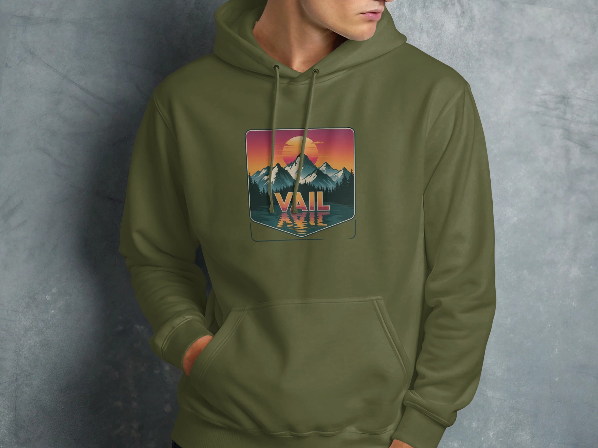 Vail Mountain Sunset Graphic Green Hoodie product