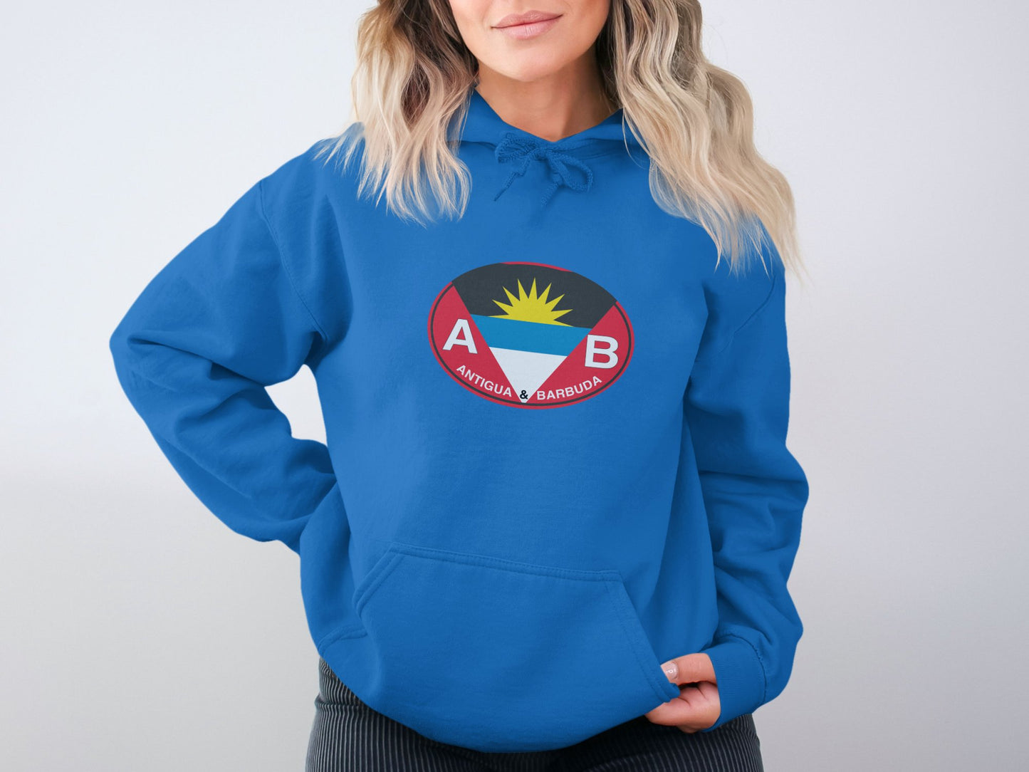 Antigua and Barbuda  Oval Logo Vacation Travel Hoodie Gift Souvenir Sport Grey 