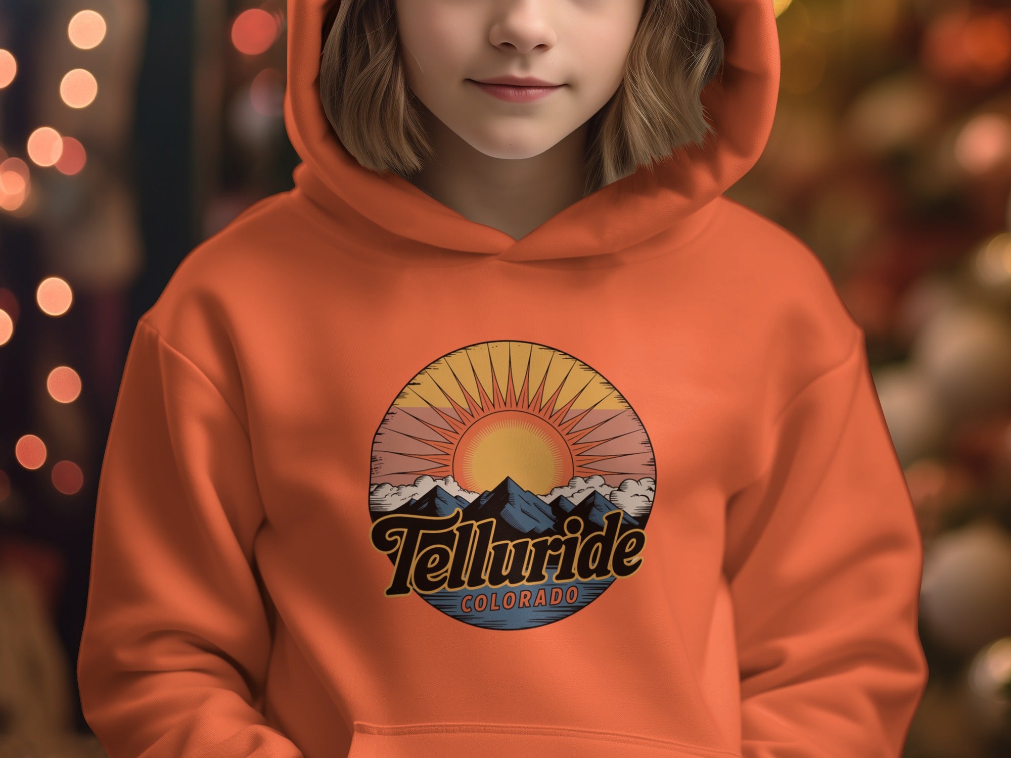Telluride Colorado Hoodie with Mountain Sunset Design