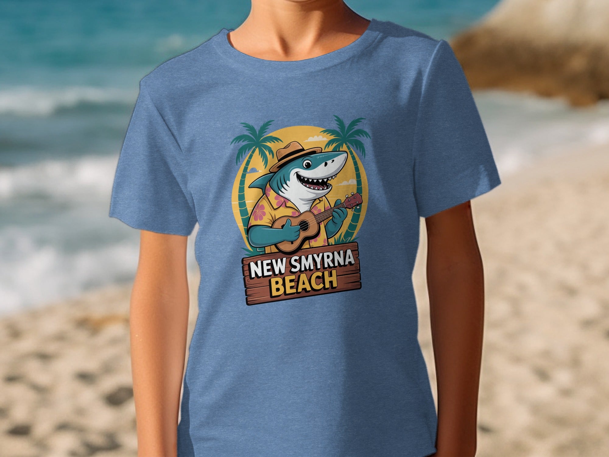New Smyrna Beach Shark Playing Guitar Shirt product