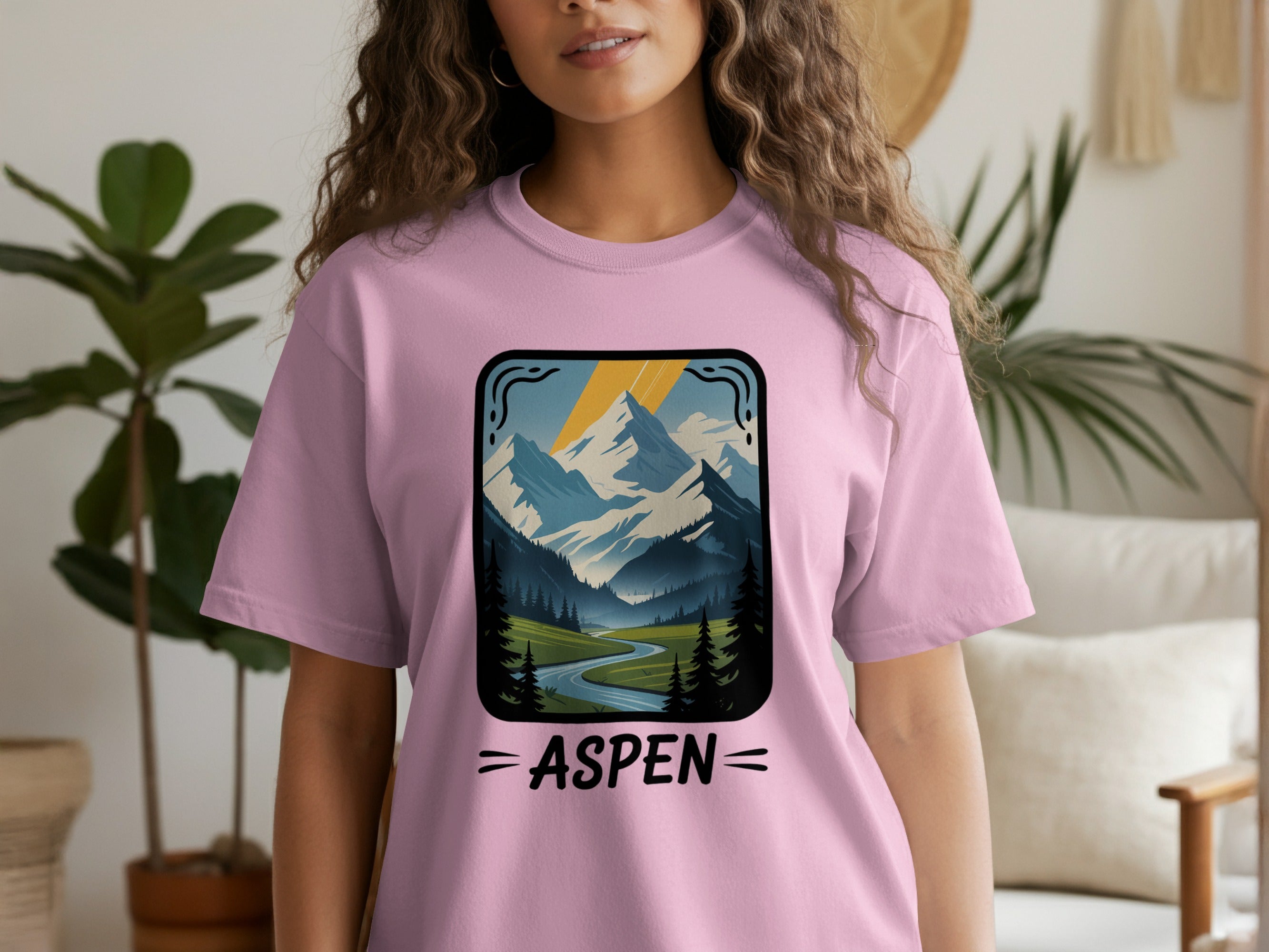 Aspen Mountain River Scene Graphic T-shirt product type