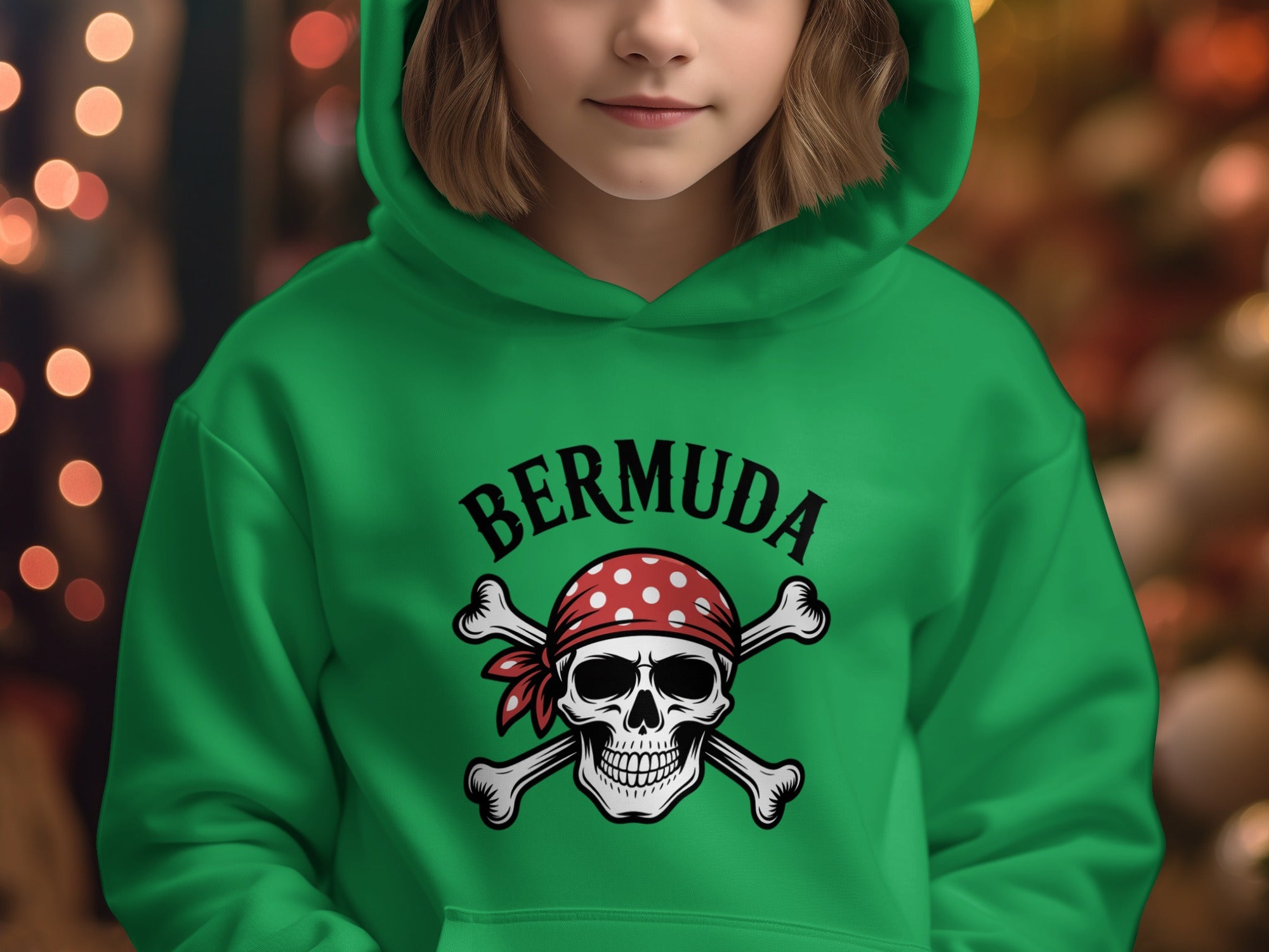 Bermuda Pirate Skull Graphic Green Hoodie product
