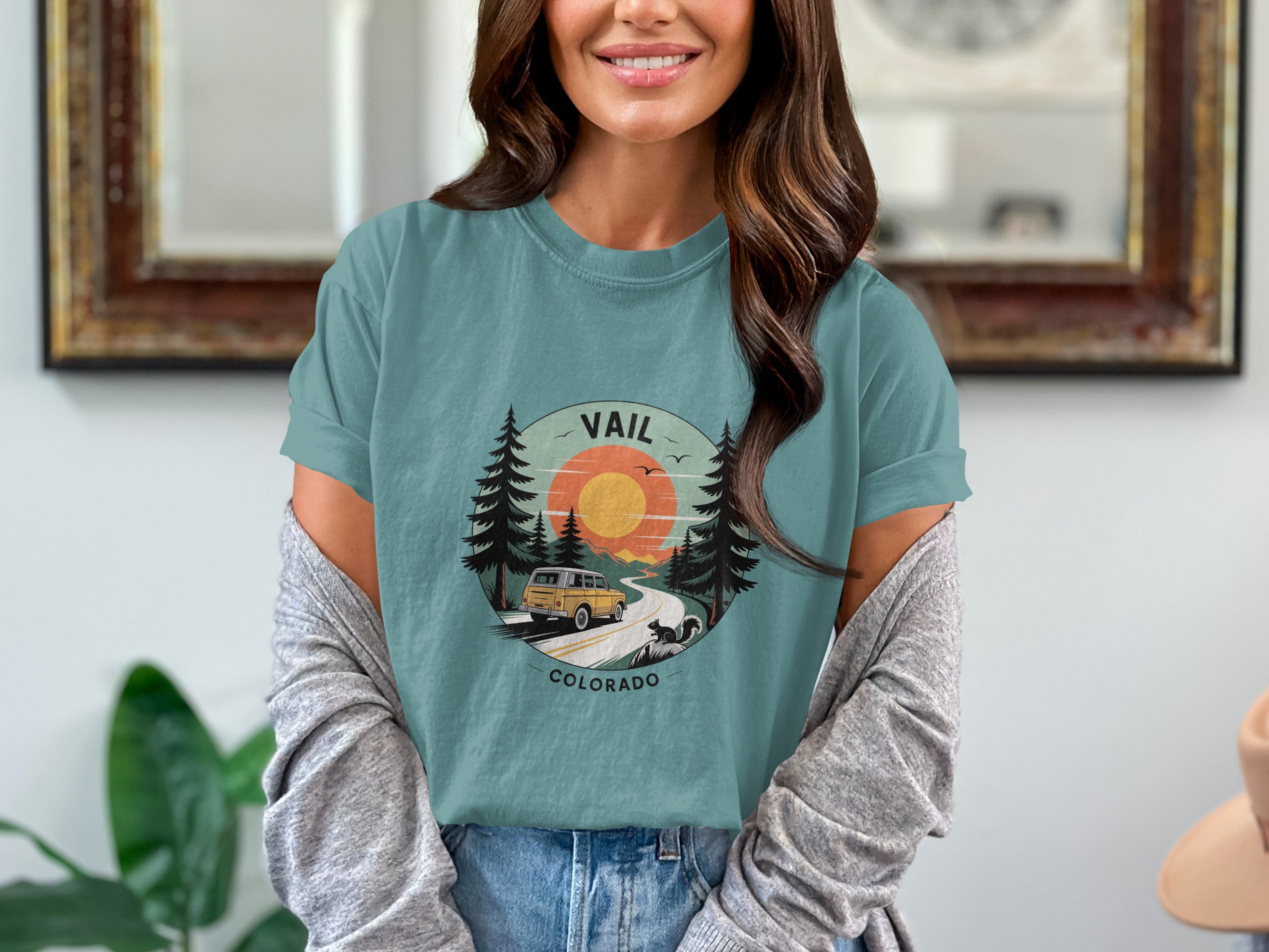 Vail Colorado Retro Sunset Mountain Graphic T-Shirt product type