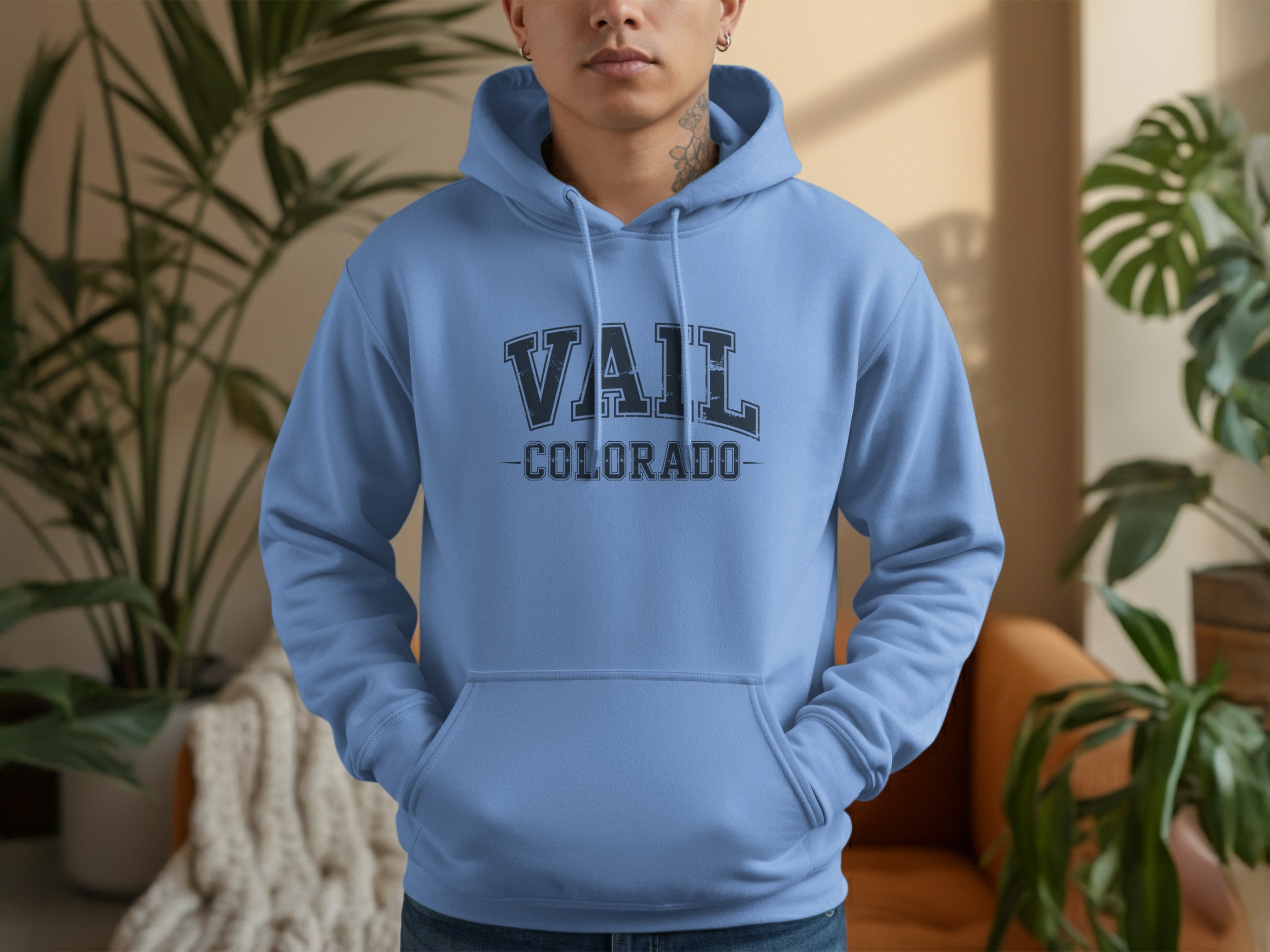 Vail Colorado Blue Hooded Sweatshirt Cozy Design product