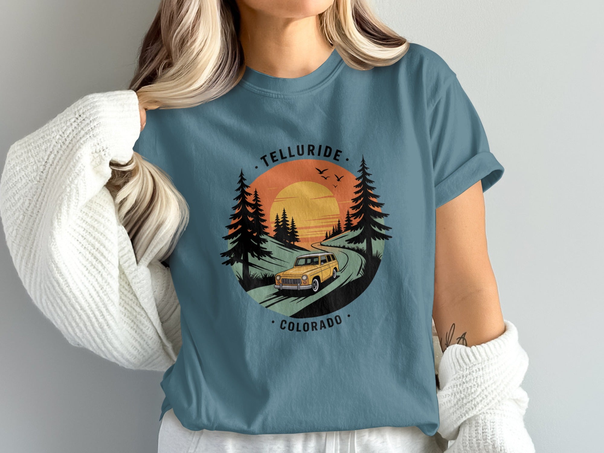 Telluride Colorado Sunset with Car design product type
