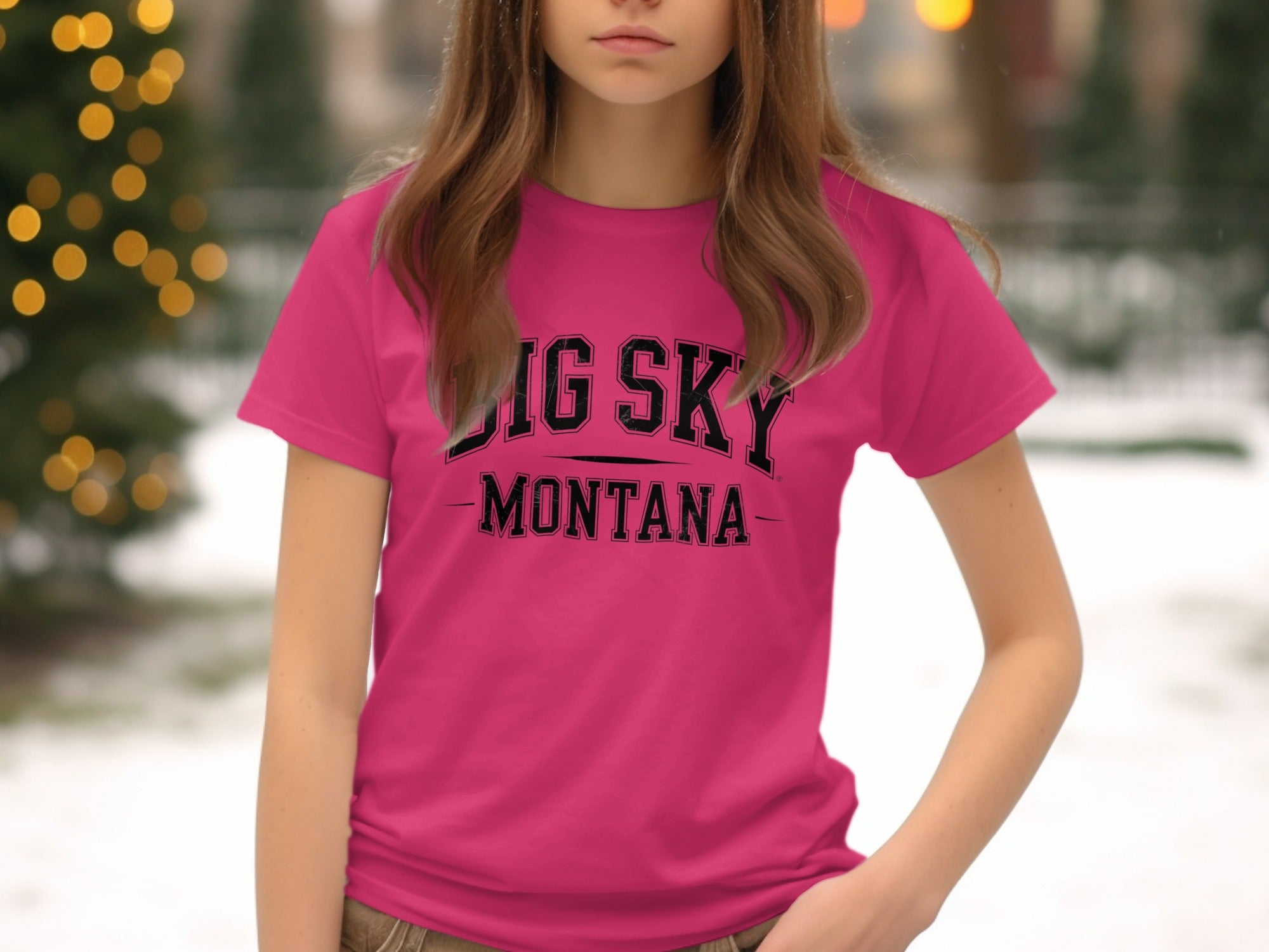 Big Sky Montana Graphic Design Pink Shirt Product