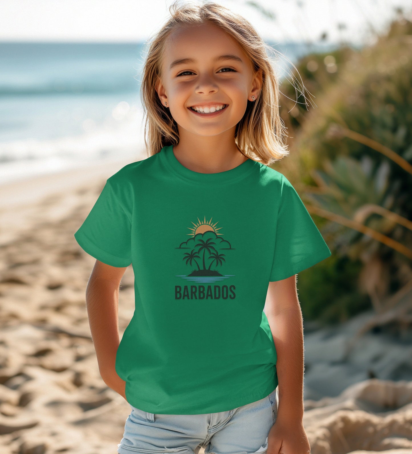Barbados Beach Scene Graphic Green Tshirt product