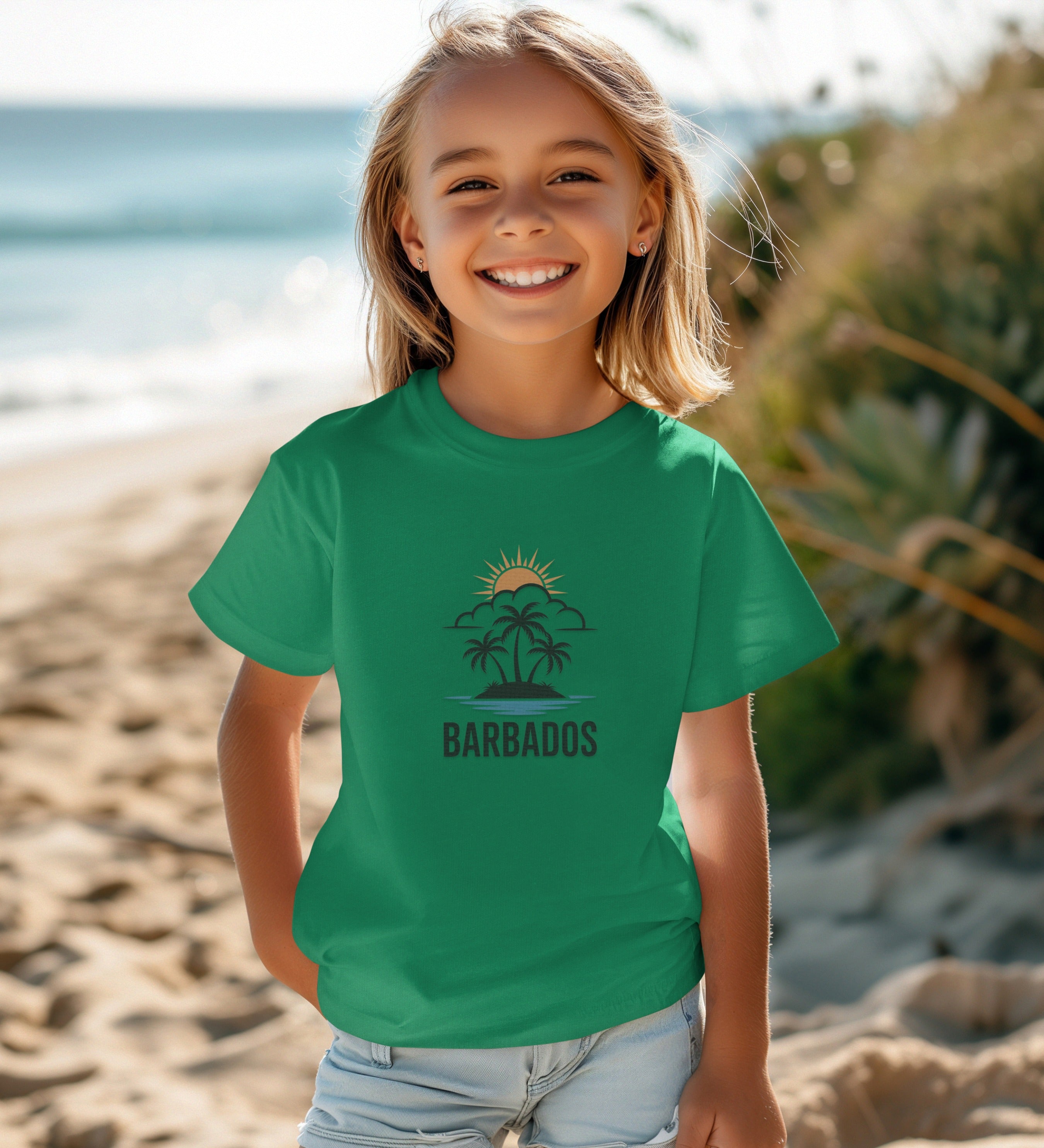 Barbados Beach Scene Graphic Green Tshirt product