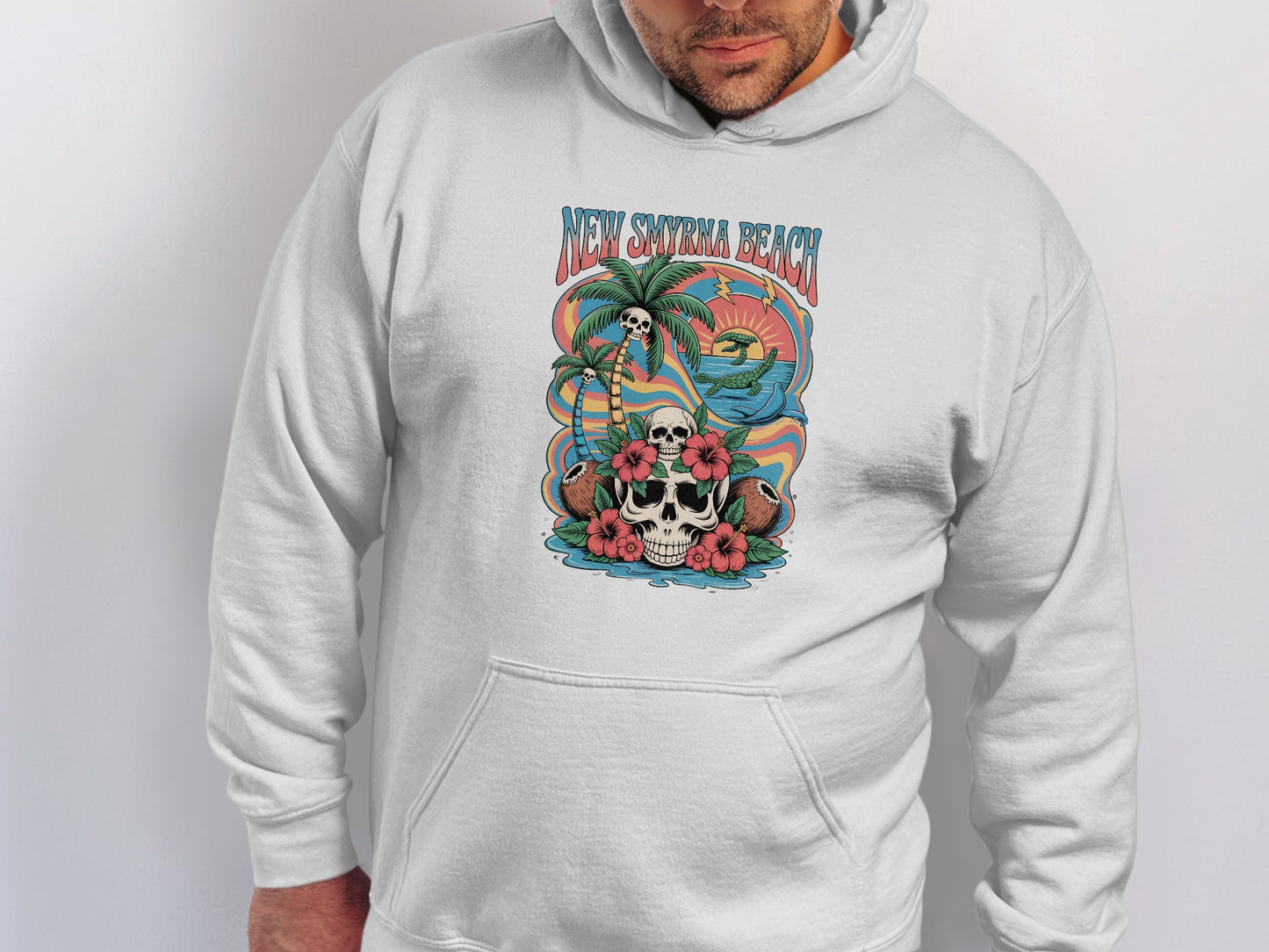 New Smyrna Beach Skull Design White Hoodie product