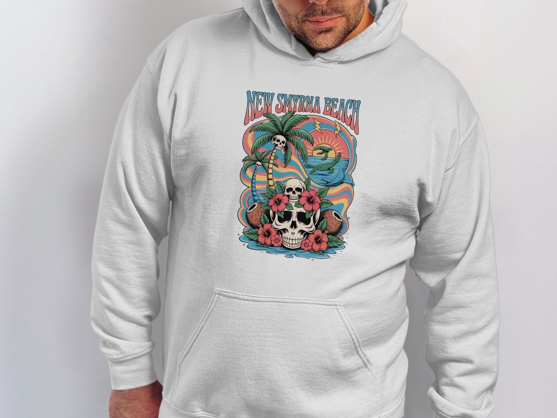 New Smyrna Beach Skull Design White Hoodie product