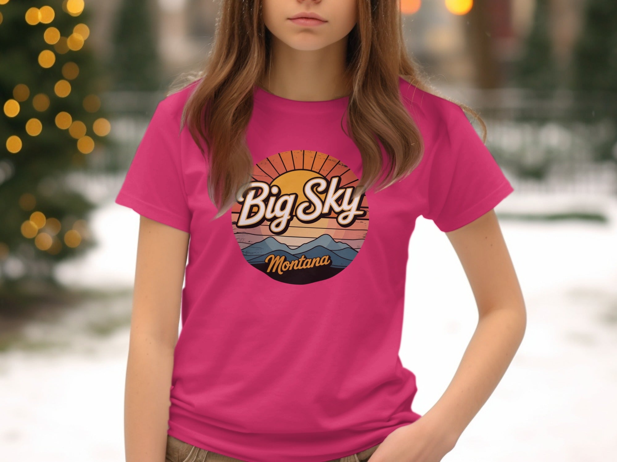 Big Sky Montana Sunset Graphic Pink T-Shirt