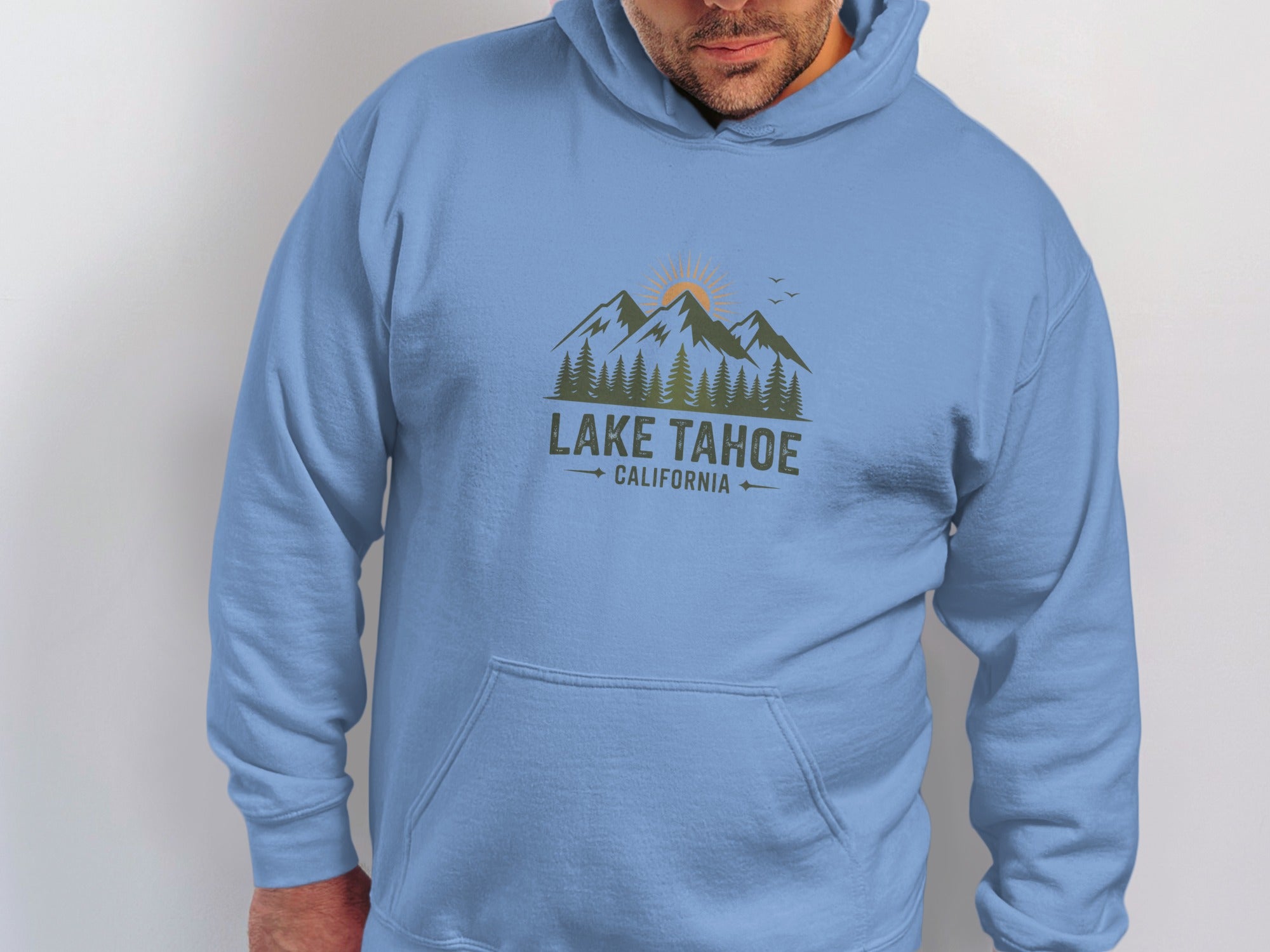 Lake Tahoe California Hoodie with Mountain and Trees Design