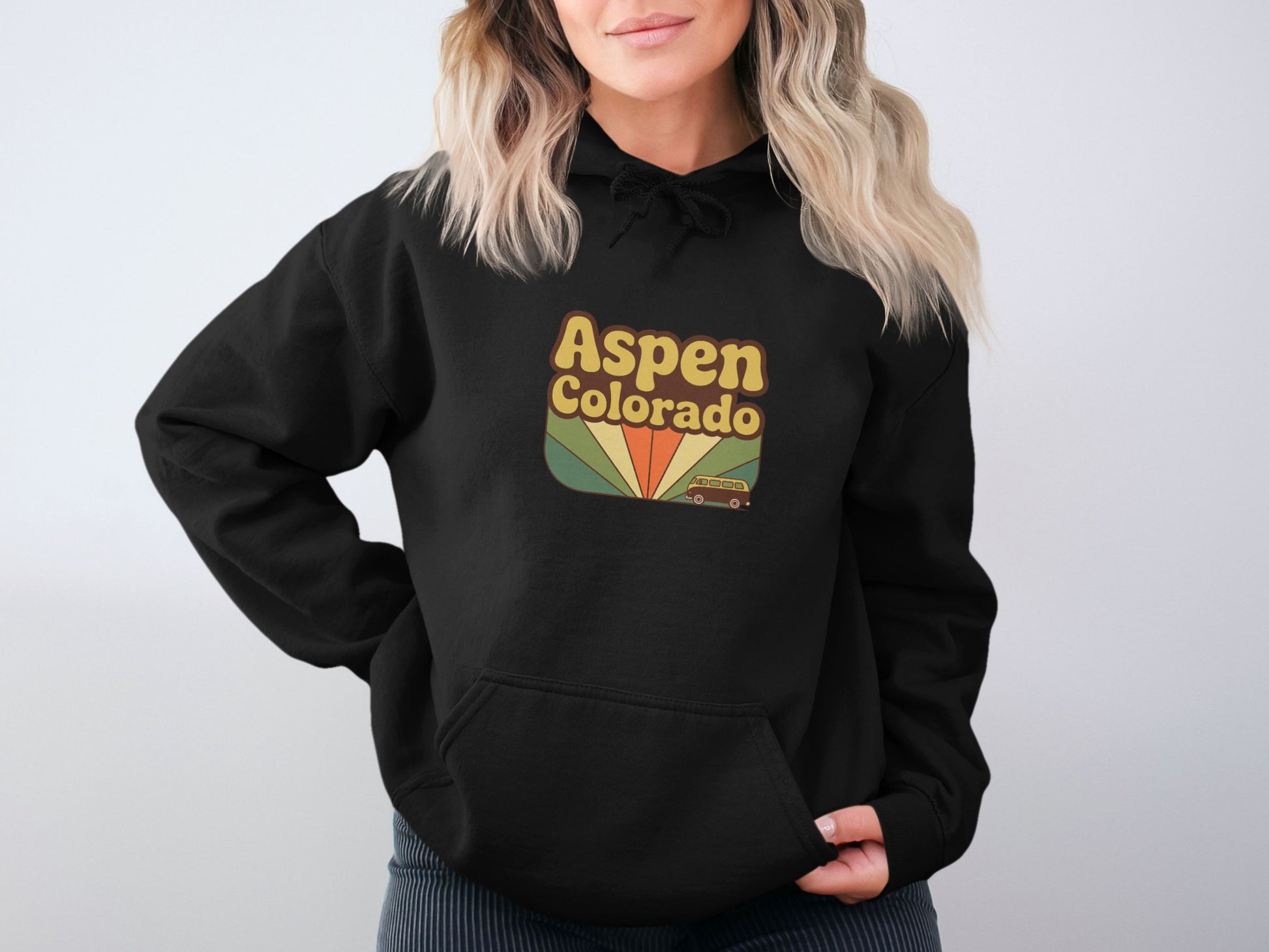 Aspen Colorado Retro Graphic Black Hoodie product