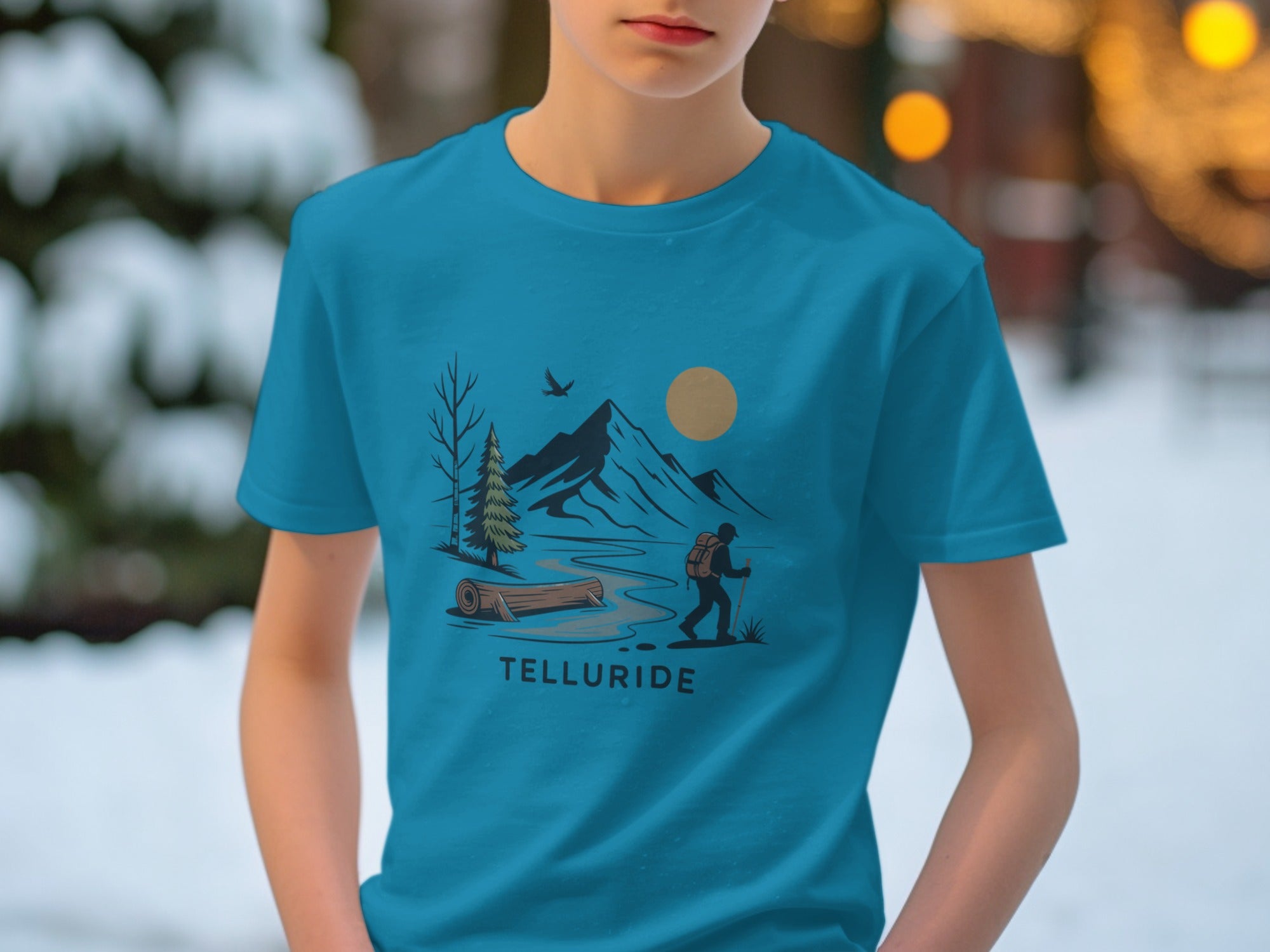 Scenic Mountain Hiking Design on Telluride T-shirt