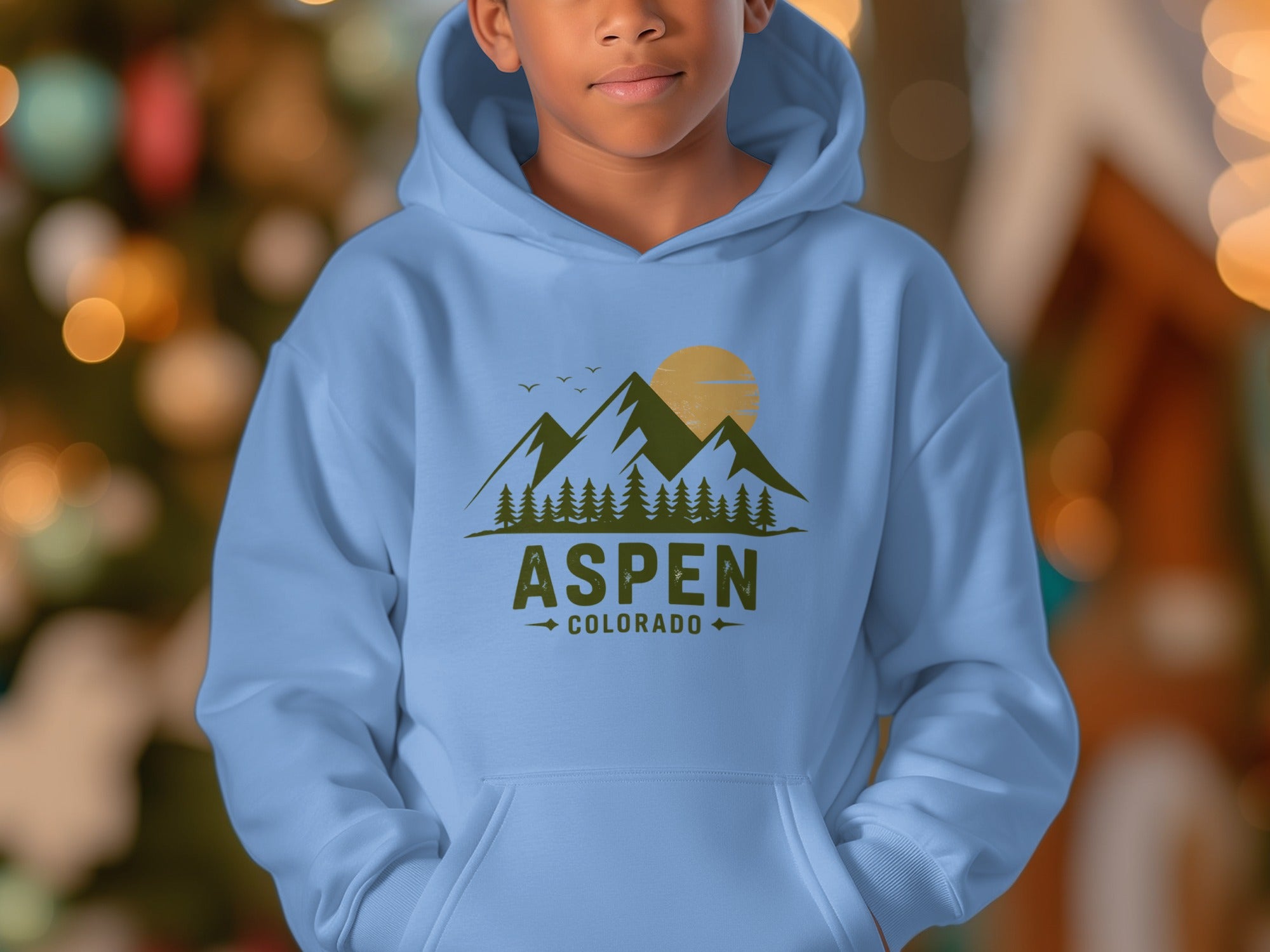 Aspen Colorado Hoodie with Mountain and Sun Design