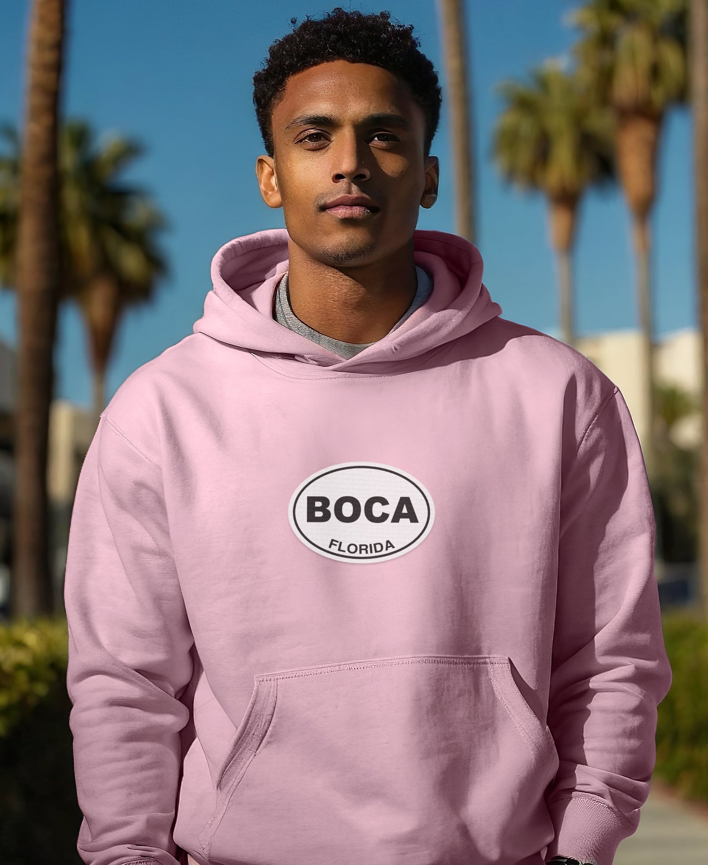 Pink Hoodie with Boca Florida Emblem product type