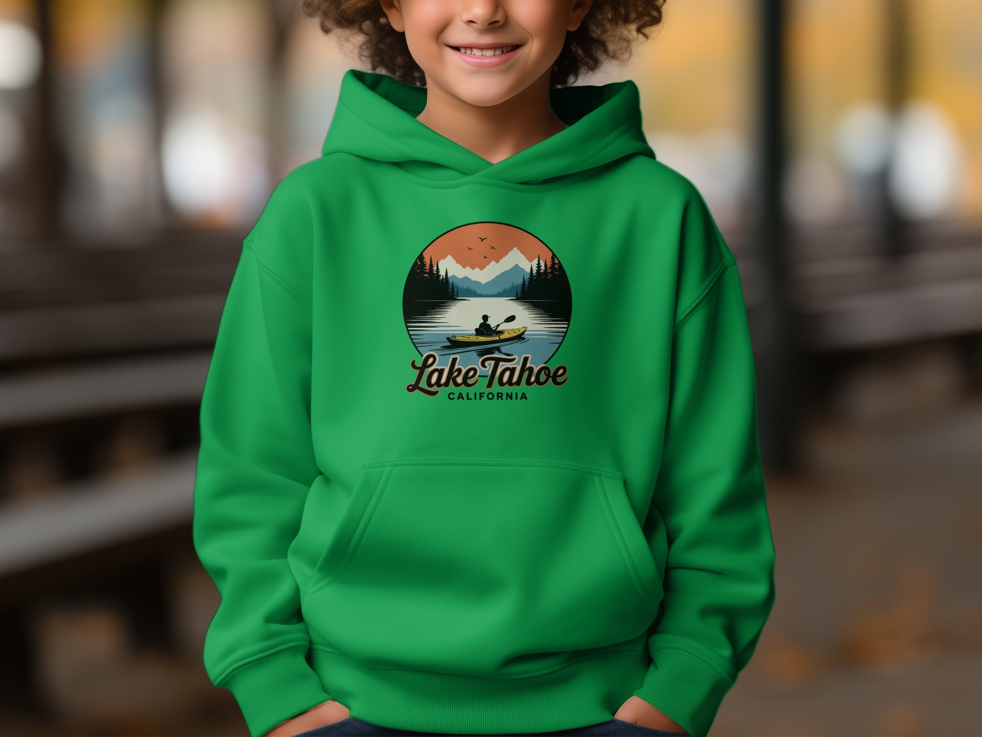 Lake Tahoe California Hoodie with Kayak Scene