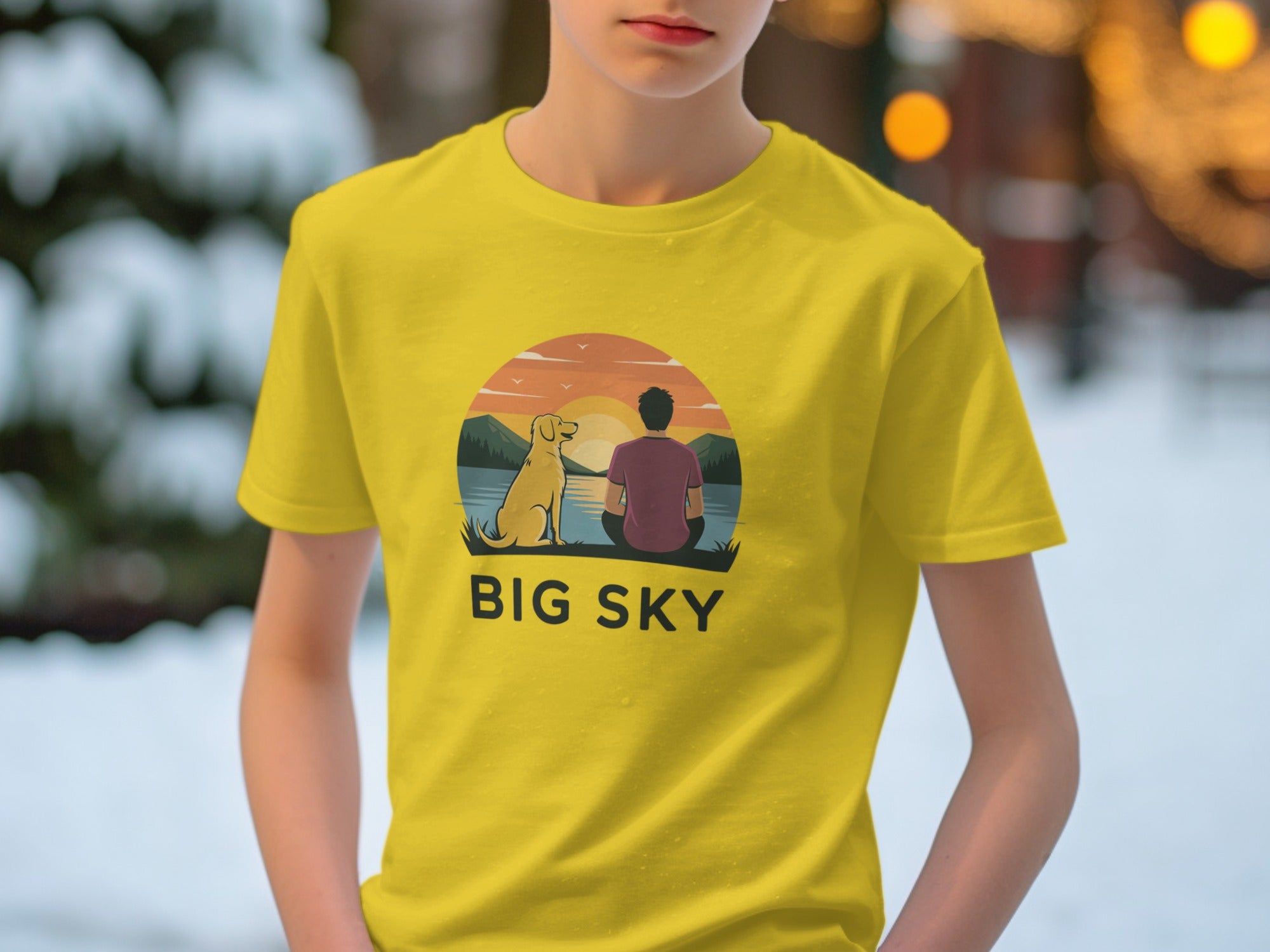 Big Sky Dog and Human Sunset Scene t-shirt product