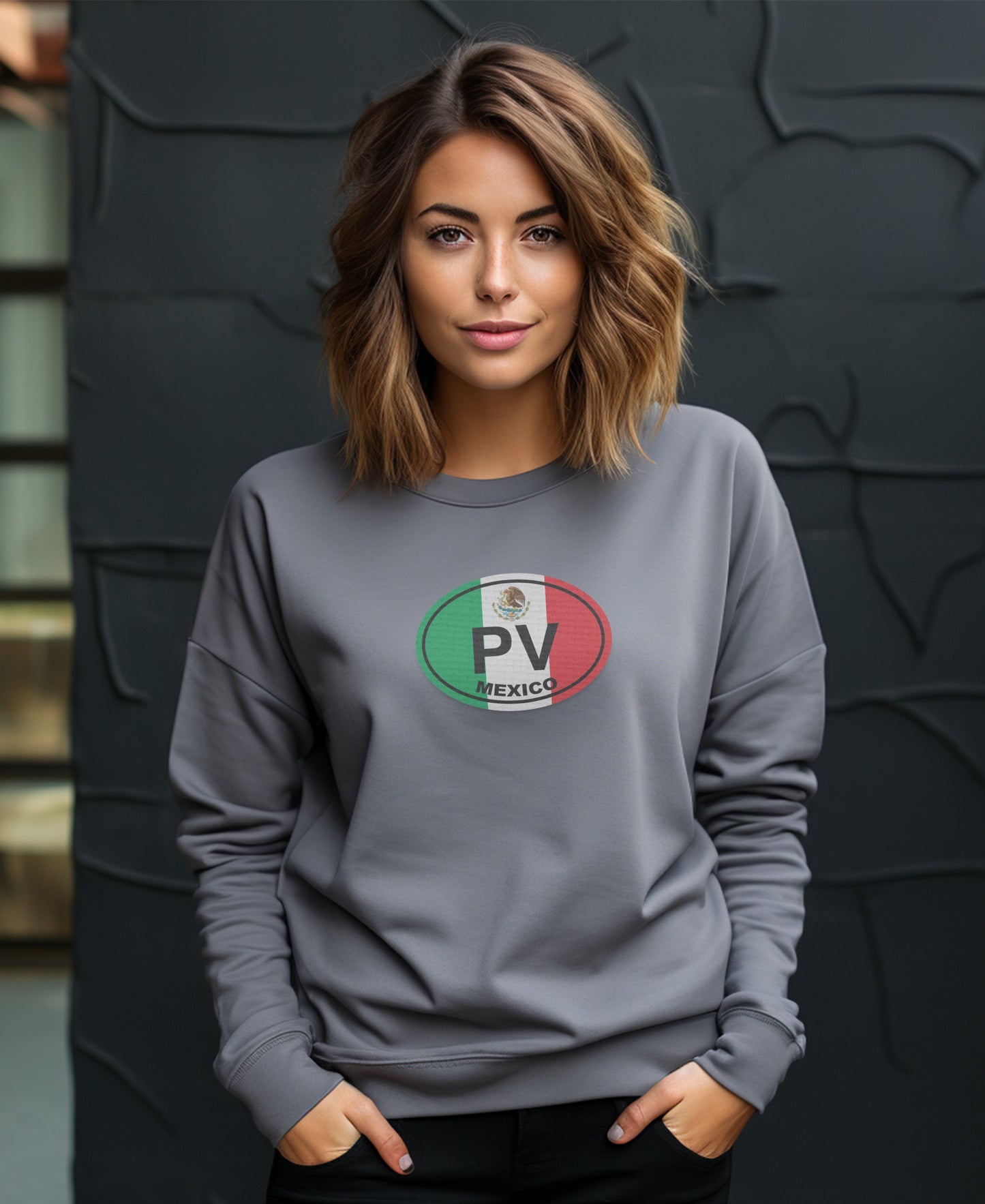 Stylish gray sweatshirt with PV Mexico design product