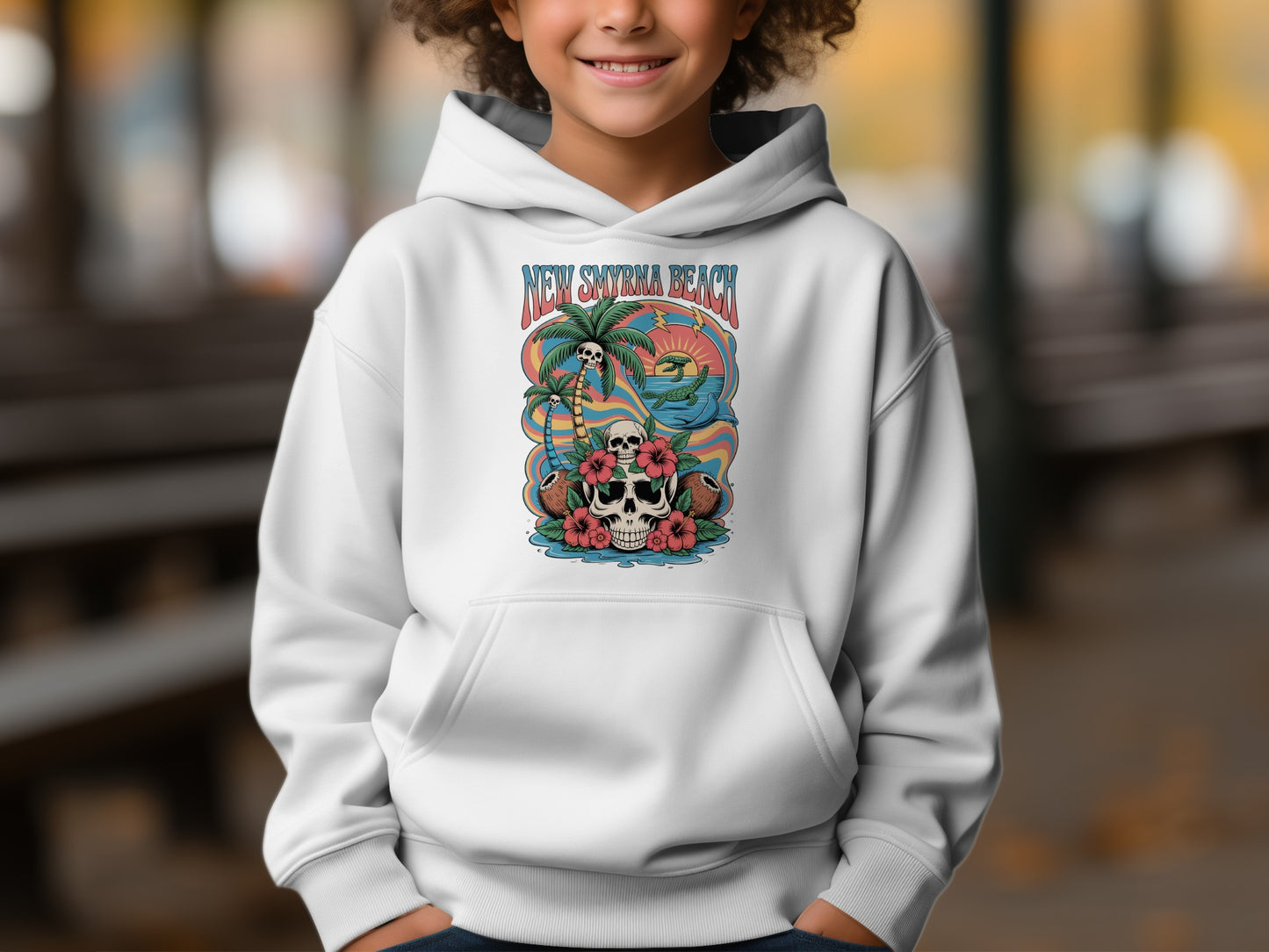 New Smyrna Beach Skull and Surf Kids Hoodie product