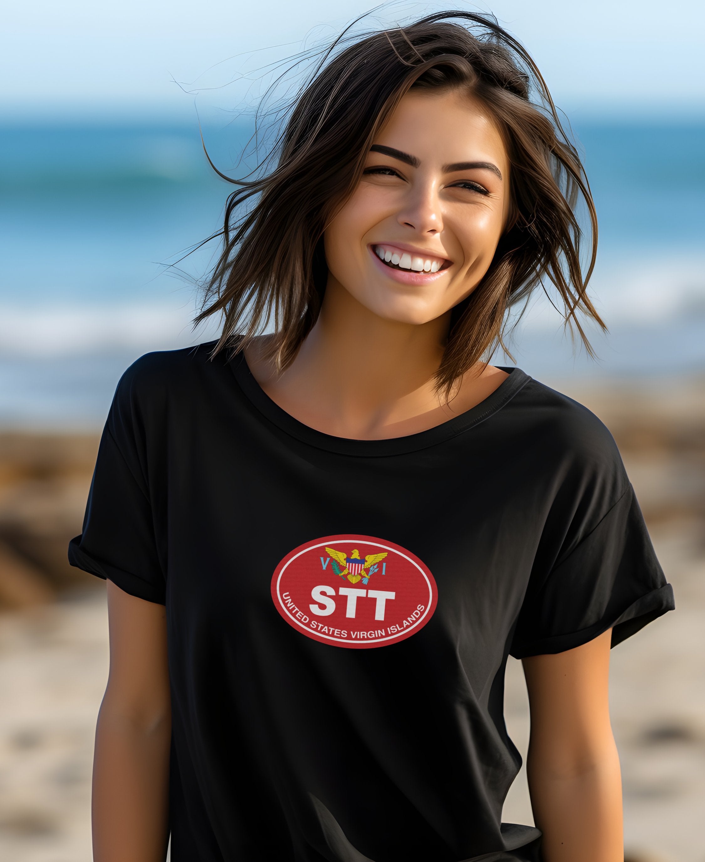 St Thomas harbor, Magen’s Bay, Carnival womens t-shirt