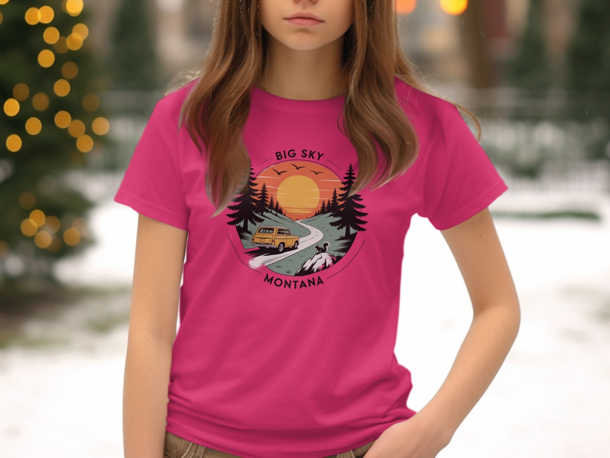 Big Sky Montana Van and Forest Scenic Print Shirt