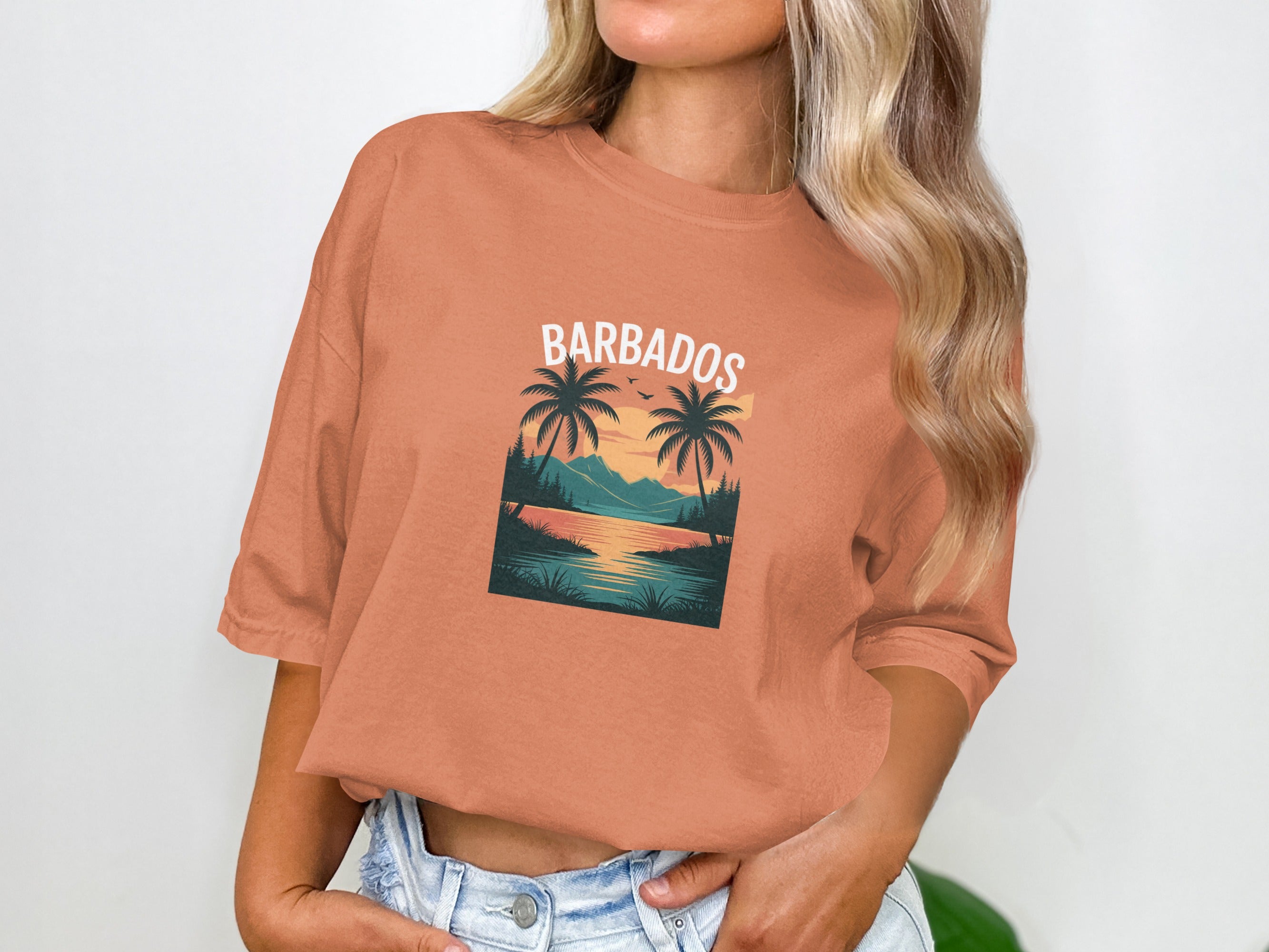 Barbados Sunset with Palm Trees Graphic product type